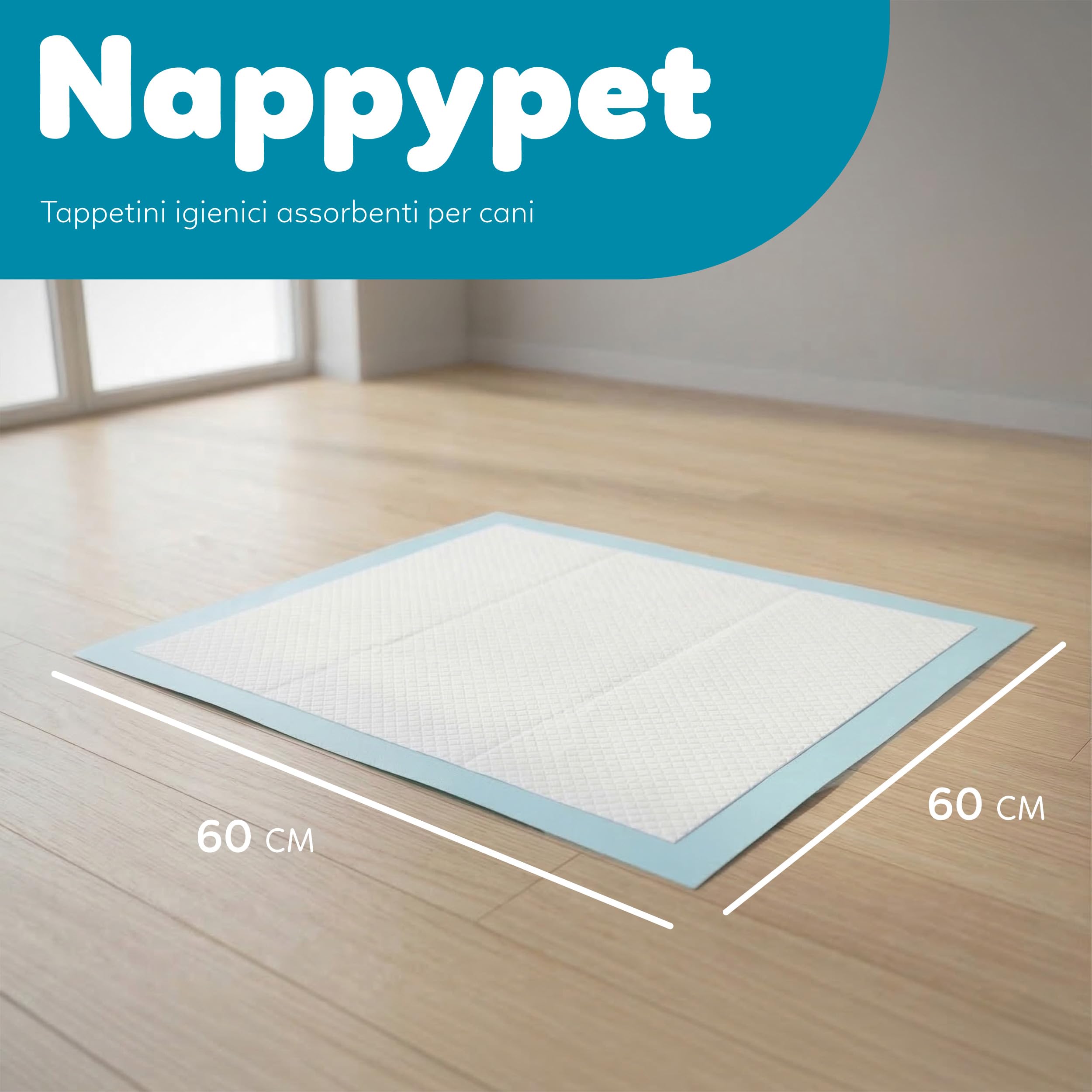 Tappetini Assorbenti per Cani e Cuccioli 60x60 cm Ultra Assorbenti, Igienici e Impermeabili con Design a 5 Strati e Strisce Adesive Ideali per Addestramento, Confezione da 180 Pezzi