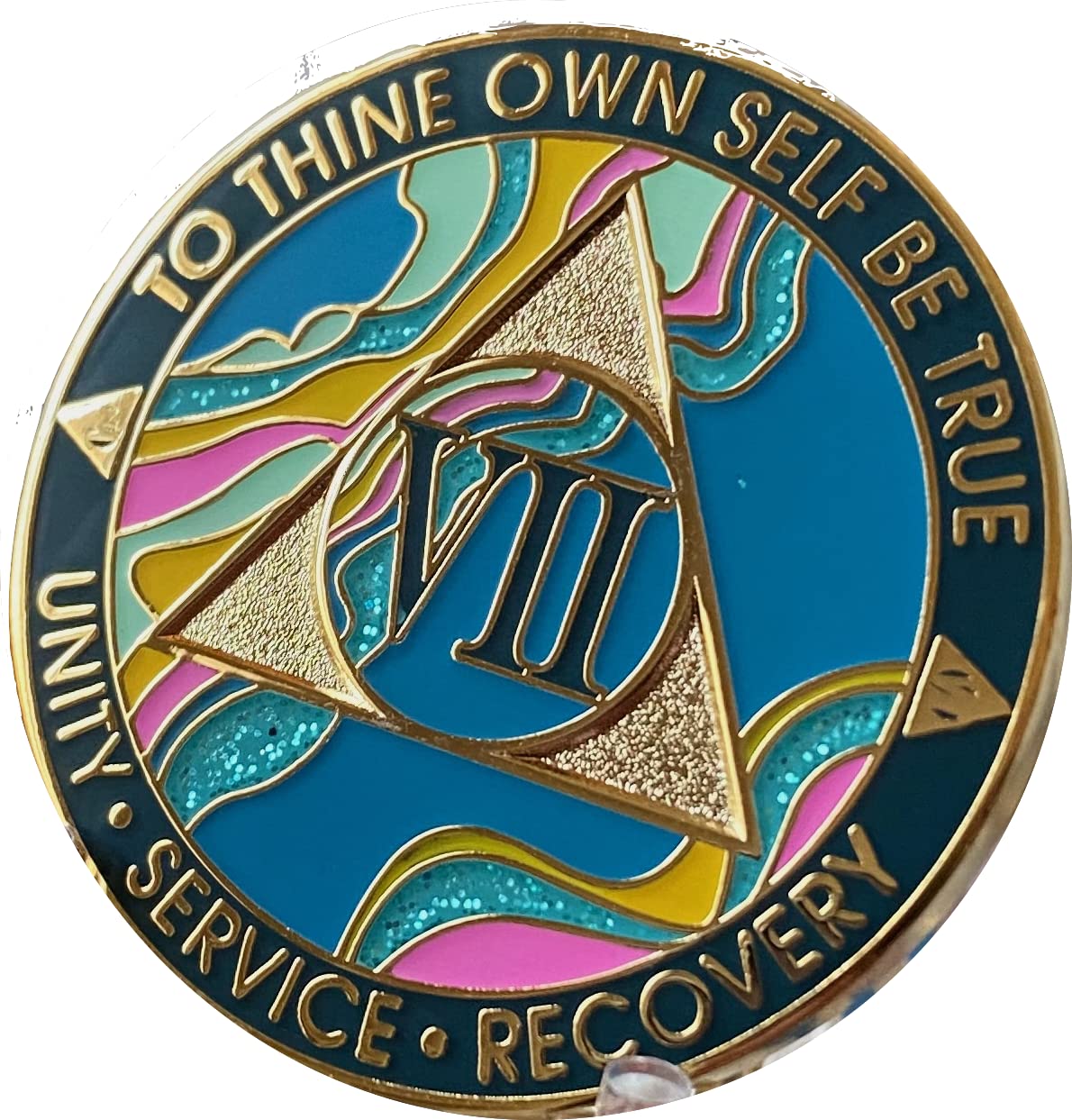 7 Years AA Locket Elegant Marble Tahiti Teal Blue and Pink Gold Plated Chip-image-8