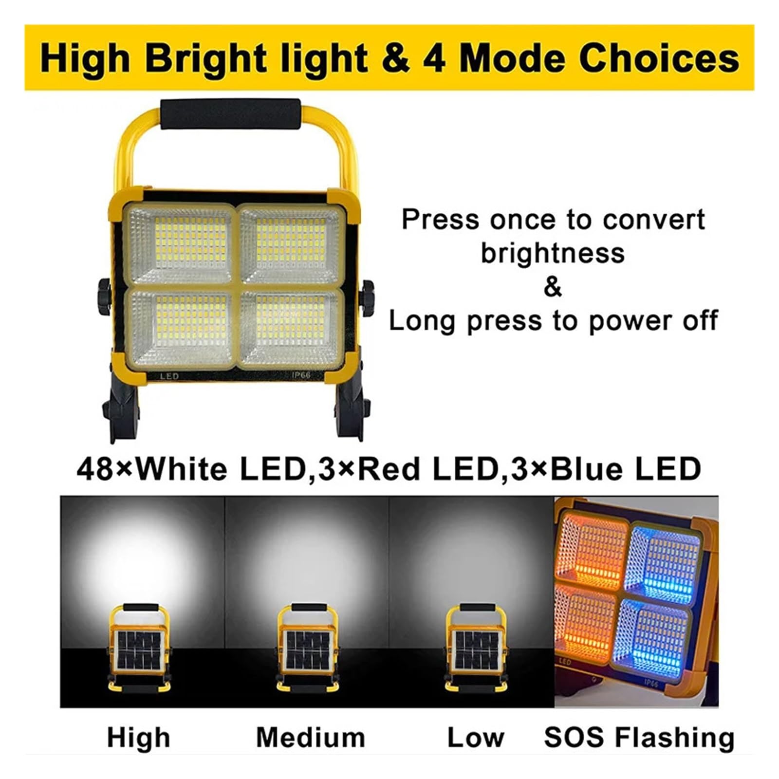 Faretti da esterno Lampada solare portatile da 1000 W Riflettore LED portatile Proiettore ricaricabile Proiettore Lampada portatile solare emergente per garage e stadio
