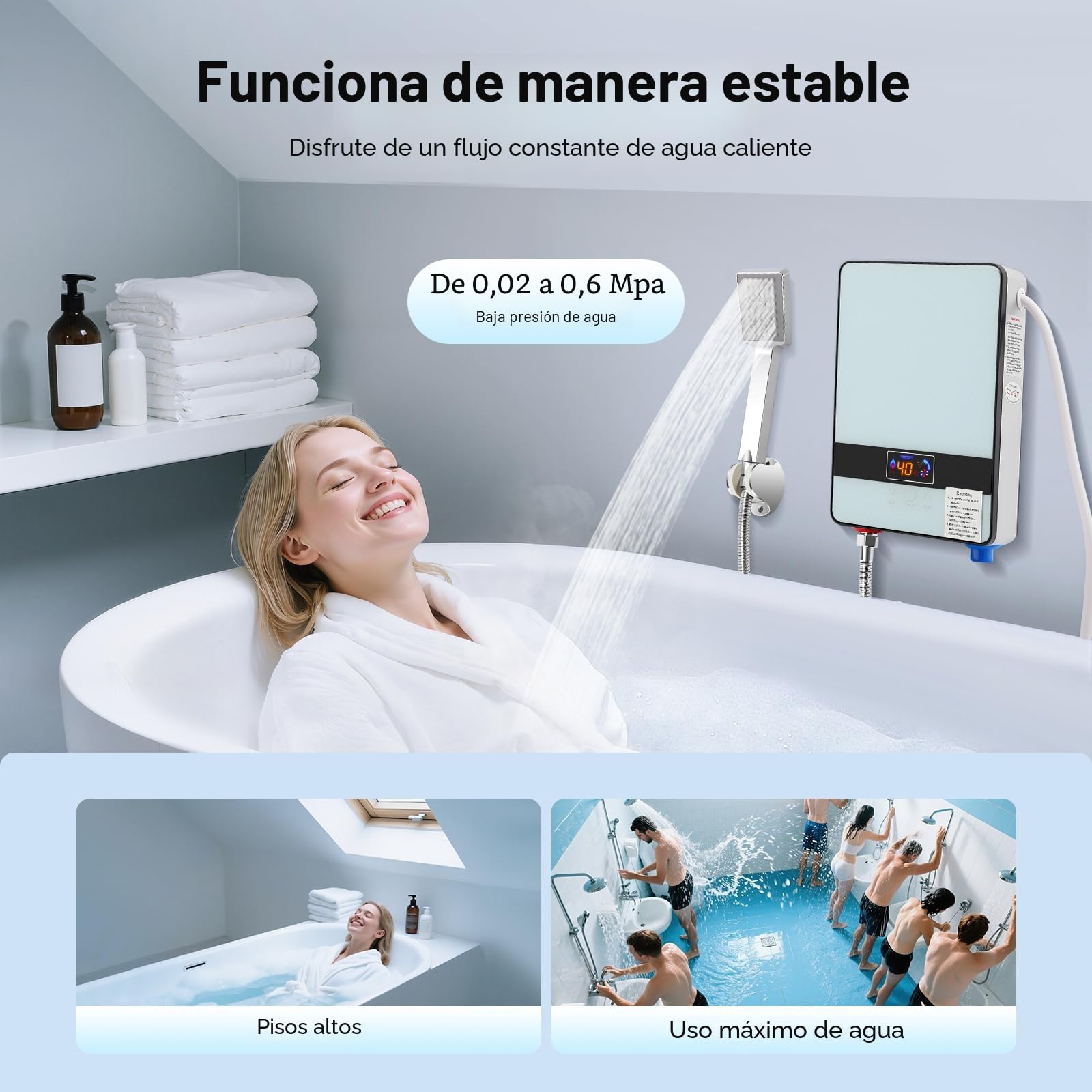 Calentador de agua instantáneo de 6500 W, calentador de agua eléctrico con pantalla LED táctil e inteligencia de temperatura constante, temperatura regulable, IPX24 impermeable, incluye ducha de mano