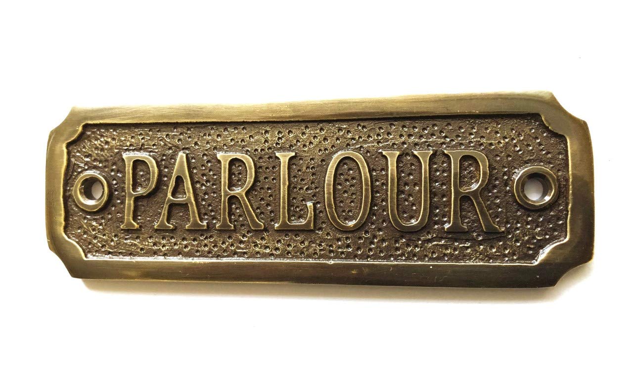 PARLOUR Room Door Sign Solid Brass with a Antique Bronze Finish 13.8 x 3.4 x 3cm comes with Screws, Lounge DSN-27-AB