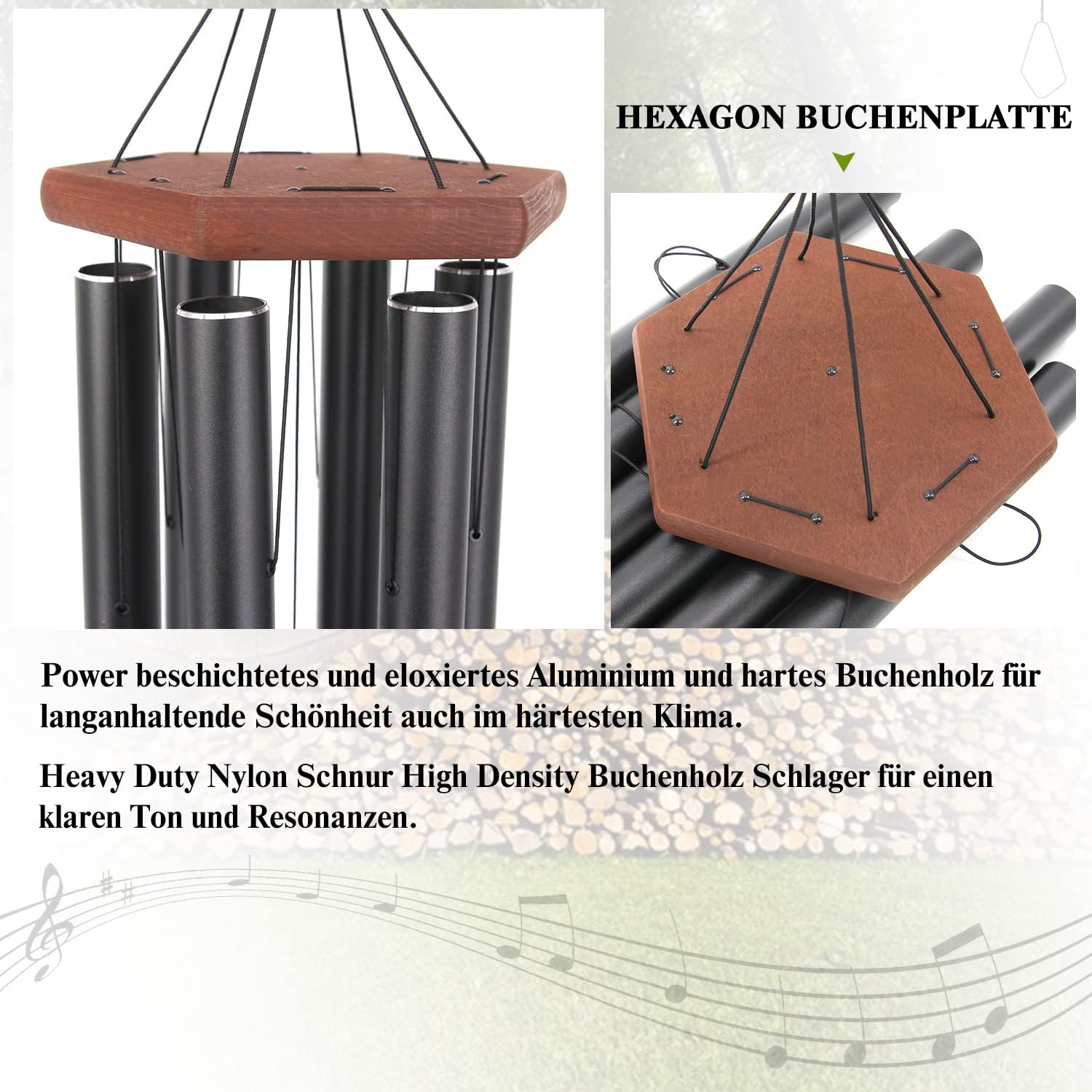 Wind Chimes for Outside Large Deep Tone, 44 Inch Black Memorial Windchimes, Outdoor Wind Chimes Gifts for Housewarming, Mother's Day, Christmas, Patio Garden Yard Decoration