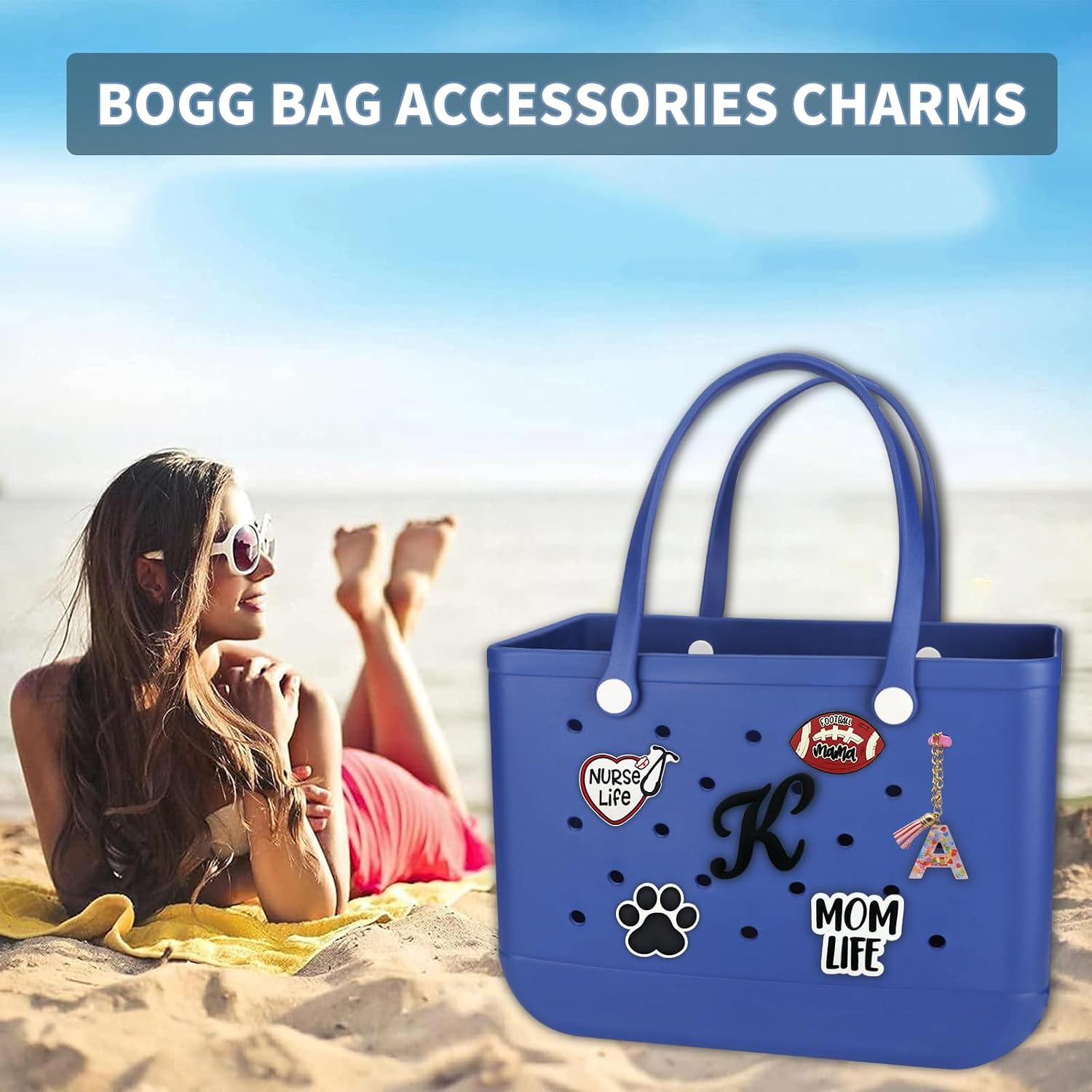 Bag Charms for Bogg Bag Accessories Decorative Insert Letter Black K image 2