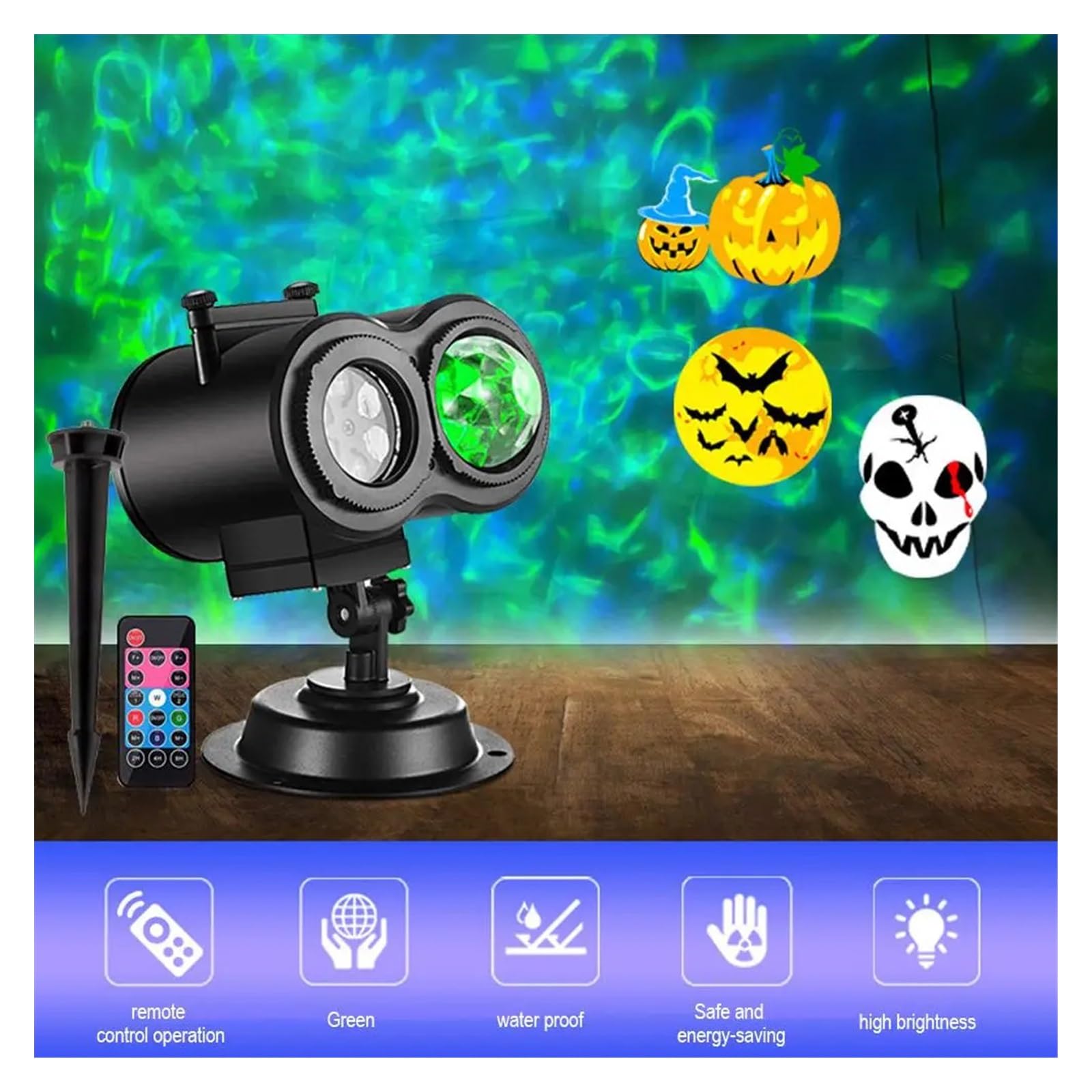 Proiettore natalizio per esterni, Luci del proiettore di Natale Halloween Illuminazione impermeabile Lampada for scheda di proiezione con telecomando con fornitura for le vacanze in carta for proietto