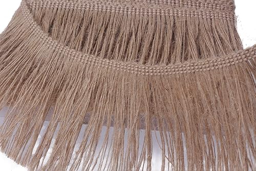 Miniatura 2 de Borde de arpillera con flecos de yute y borlas, 4 pulgadas de ancho, 5 yardas de largo para accesorios de ropa, vestidos de novia latinos y