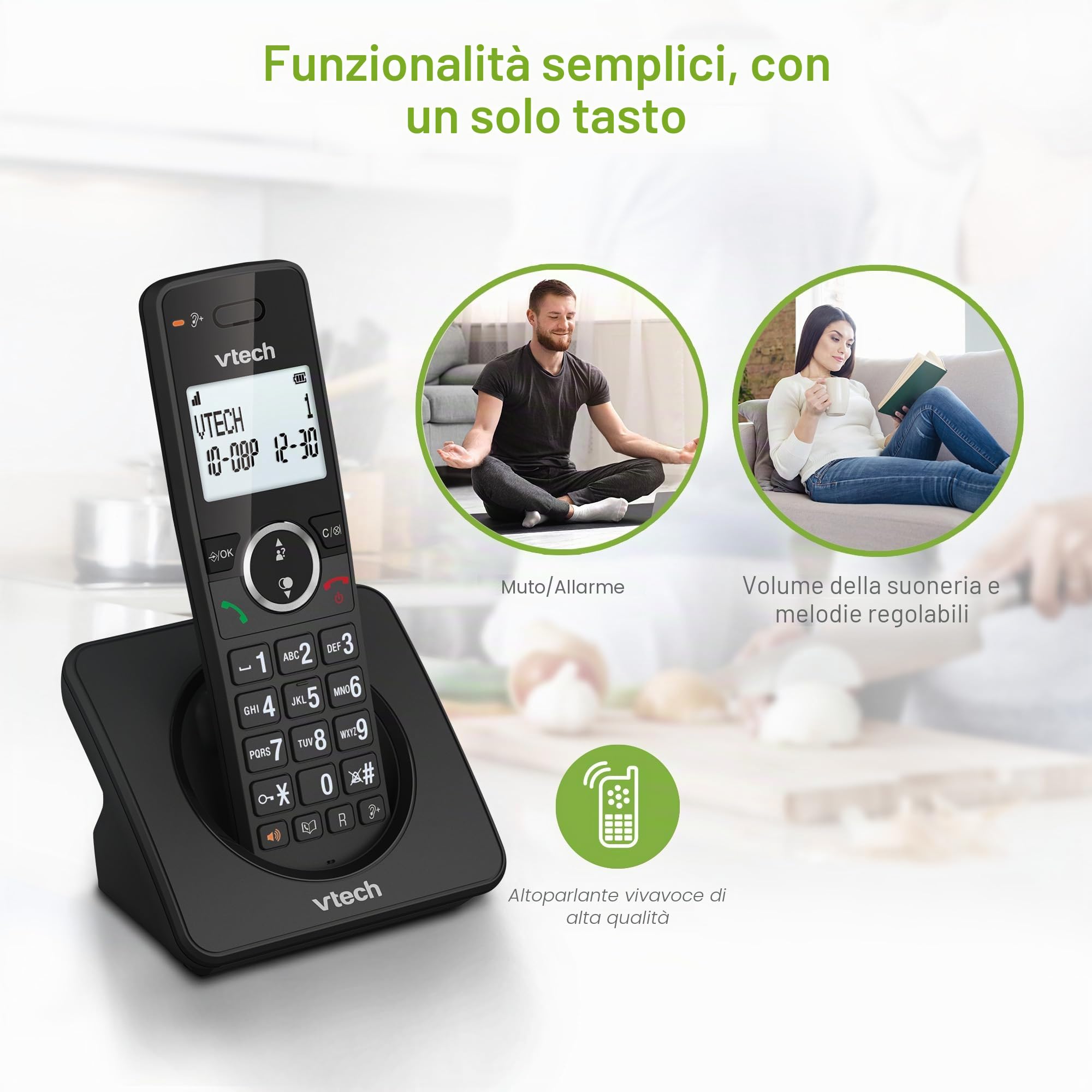 VTech ES2001 Telefono senza fili DECT a 2 combinati con blocco chiamate, amplificatore di volume, ID chiamante/chiamata in attesa,18 ore di autonomia,schermo e tastiera retroilluminati