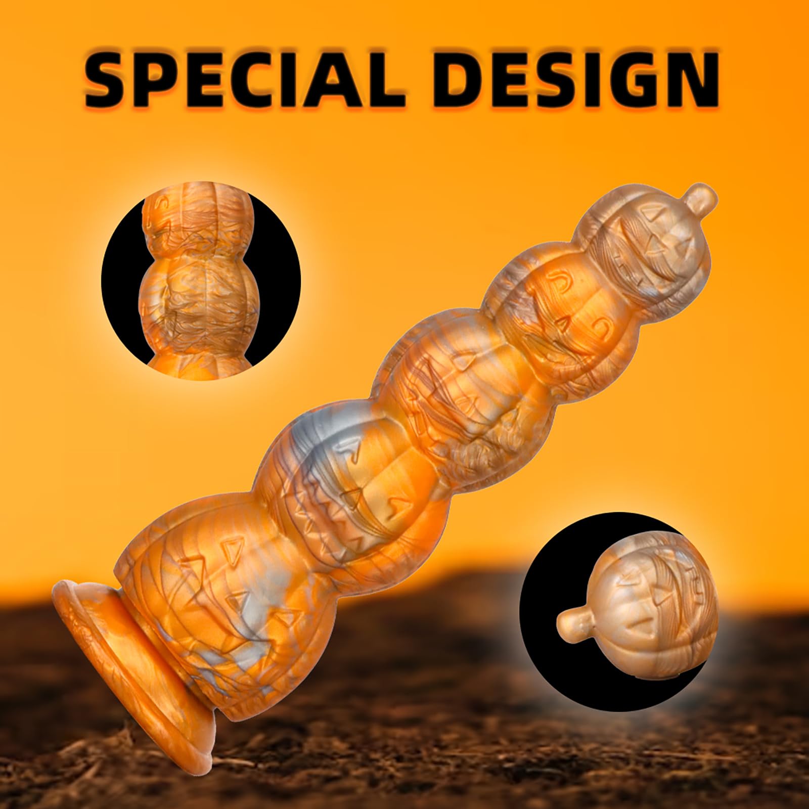 Pumpkin Realistic Dildo with uction Cup, 5 Beads Realistic Dildo Fake Penis Adult Sex Toy for Man Woman - S: S