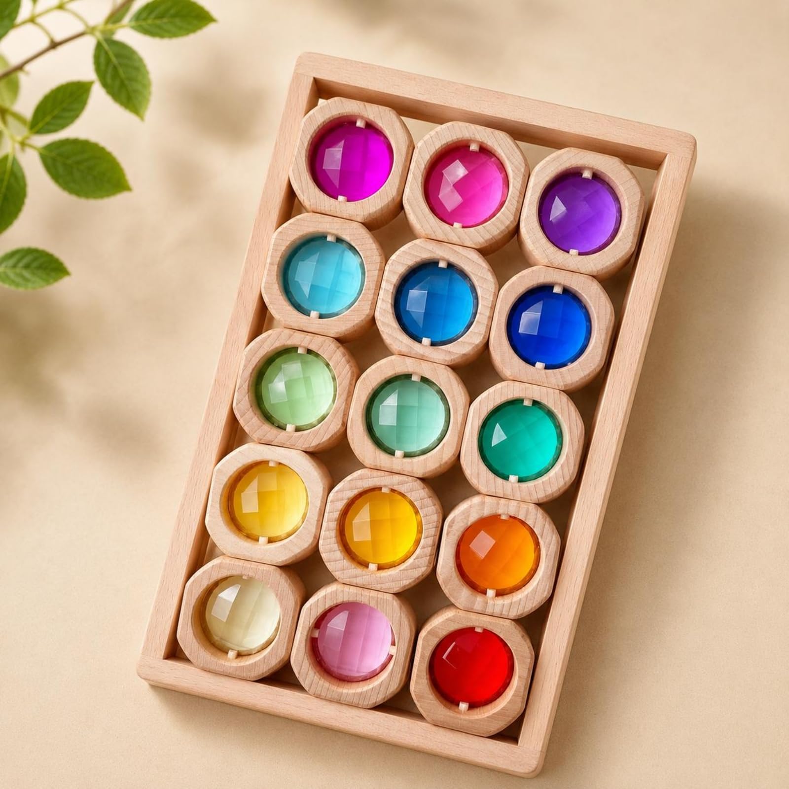 Kinder Bausteine Holzbausteine Acrylsteine Lernspielzeug Bauspiel Set aus Unbehandeltem Buchenholz mit Klaren Einsätzen für Lichtdurchlass Und