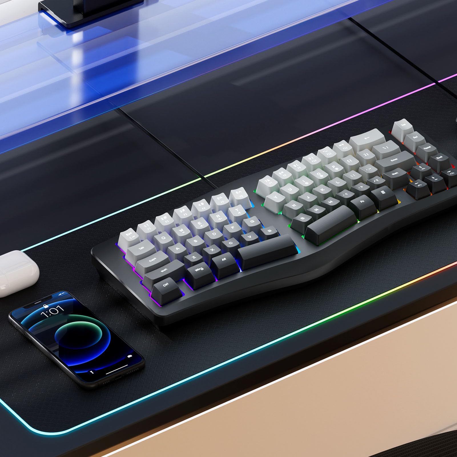Jectse Tastiera Ergonomica Retroilluminata con Poggiapolsi, Tastiera per Computer Cablata USB a 69 Tasti 7 Colori, Comoda Illuminata per PC, per Wins, per OS X