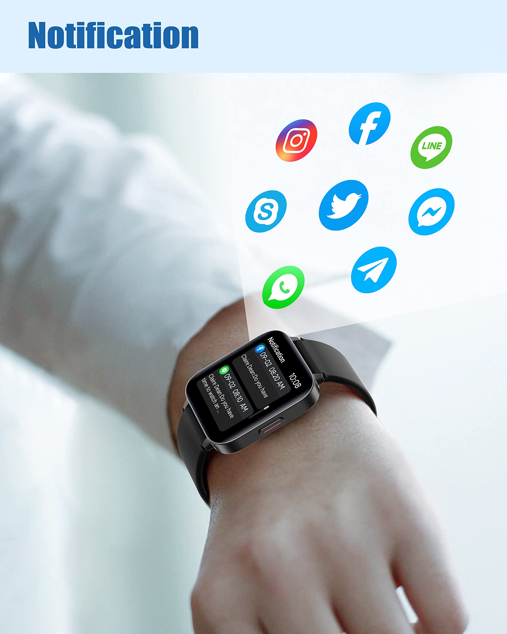 RUIMEN Smartwatch,Reloj Inteligente Mujer Impermeable IP68 con Oxímetro,1.69" Pantalla con Pulsómetro,Monitor de Sueño Monitores Actividad Cronómetros Calorías Podómetro para Android iOS (Blanco)