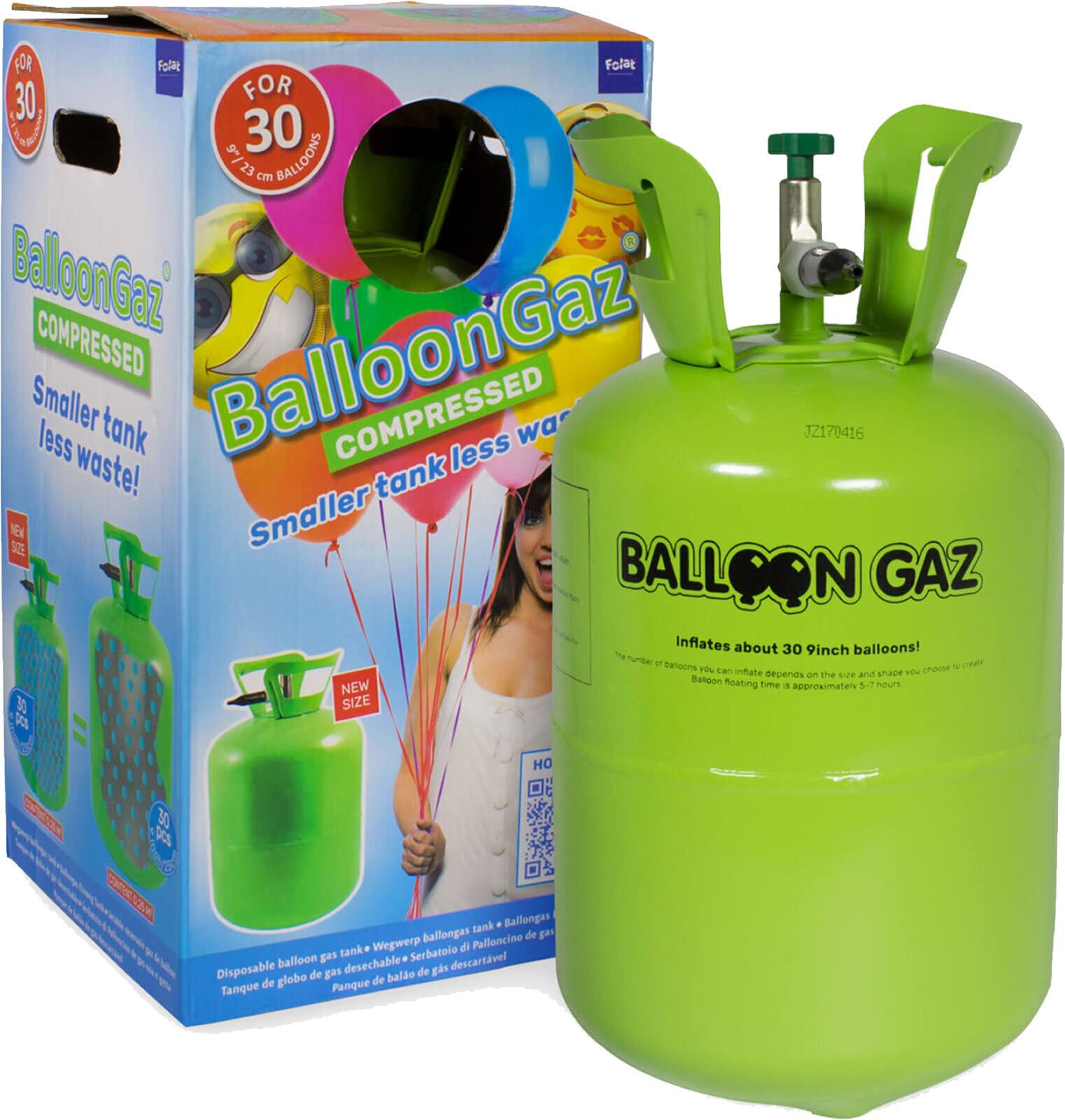 Helium Ballongas + Herzballons + Öko-Ballonbänder | 30er Heliumflasche + Knickventil + 16 Herz Luftballons + 50 Bänder | Herzen Geburtstag Party Hochzeit, Edition: Set mit 16 roten Herzballons