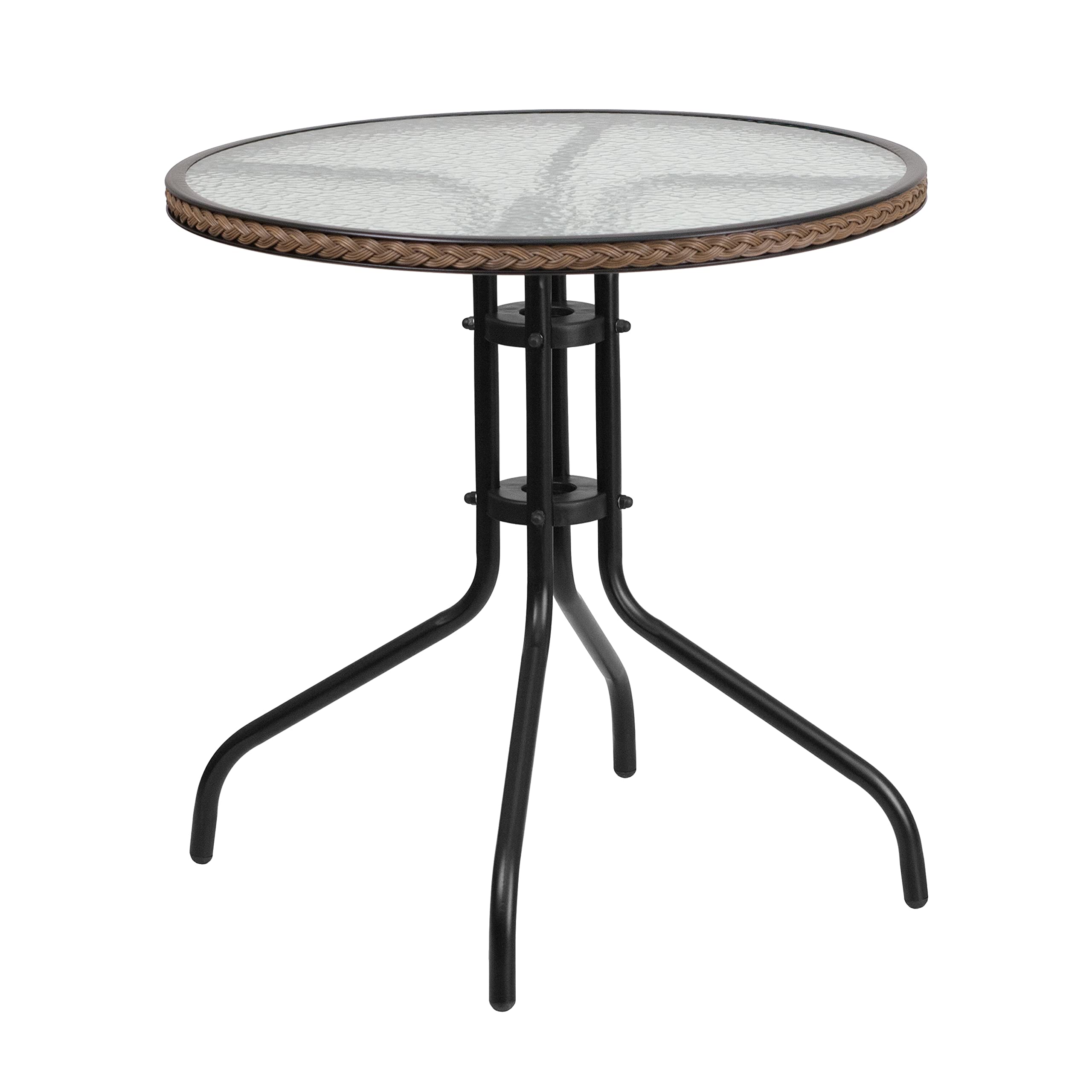 Flash Furniture 28'' Round Glass Metal Table with Dark Brown Rattan Edging