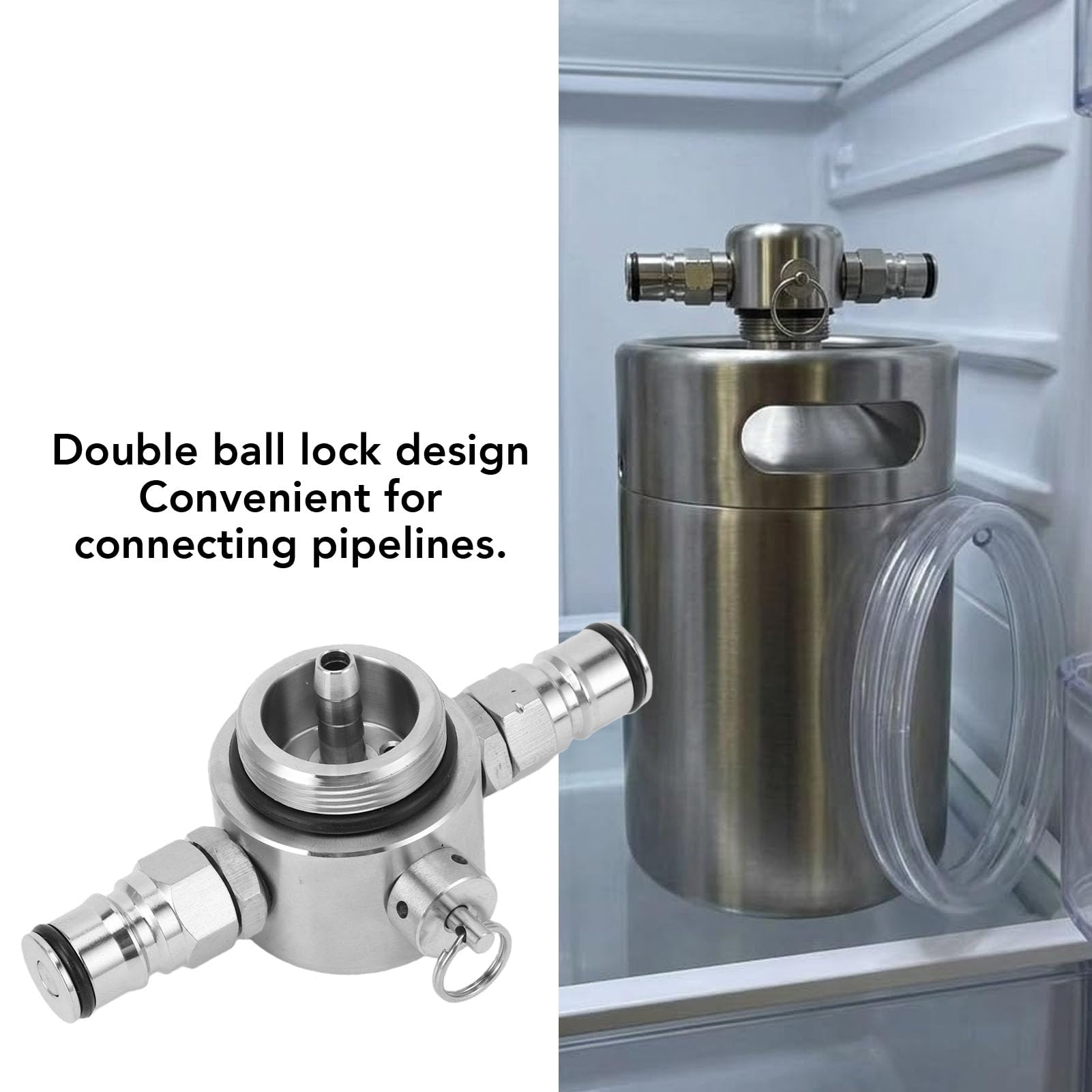 Lanza de Barril de Cerveza de Acero Inoxidable, Lanza Dispensadora de Cerveza con Bloqueo de Doble Bola, Acero 304 con Válvula de Seguridad de 45 PSI, Ajuste Rápido de Baja