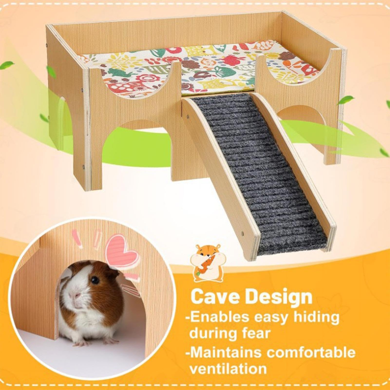 Hábitat para Roedores Casa de Madera de Dos Pisos Desmontable | Pequeño Hogar para Ratones y Garbancillos para Anidar, Dormir, Jugar, Enriquecimiento, Cría, Conejillos de Indias y Erizos