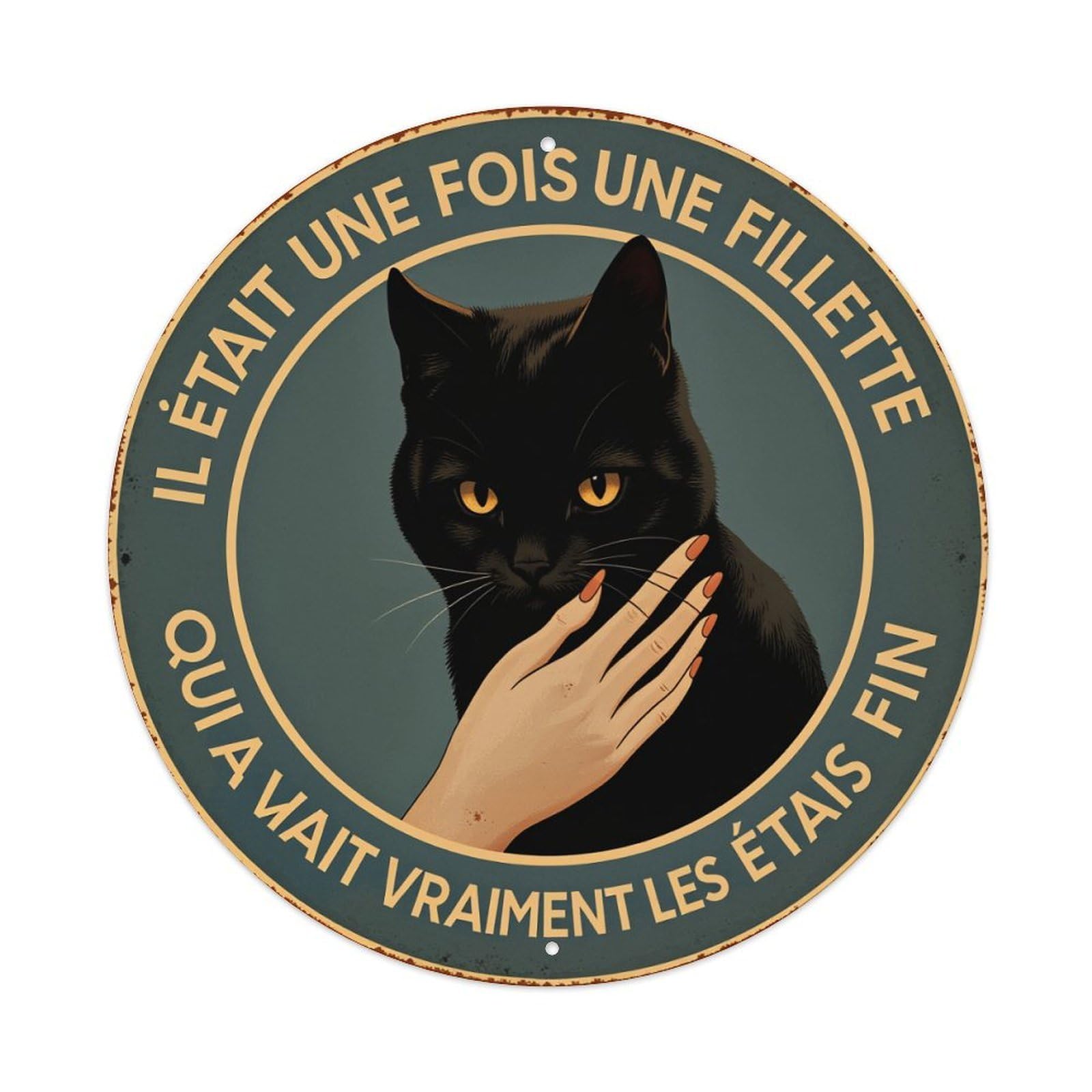 Black Cat Hand Touching Face Round Tin Sign Vintage Style Metal Sign Home Bar Garden Wall Plaque Decor Metal Poster 8x8 Inch