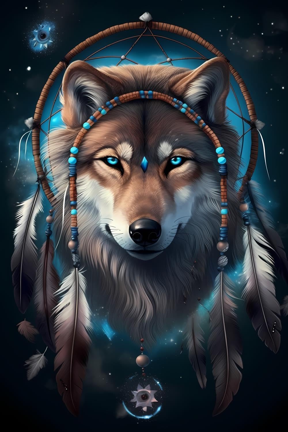 JOEAUEN 5D The Dreamcatcher's Wolf Diamond Painting Kits Native American for Adults & Kids, Full Round Diamond Art Craft, Personalized Wall Decoration, Gift for Any Occasion 20x30 inch
