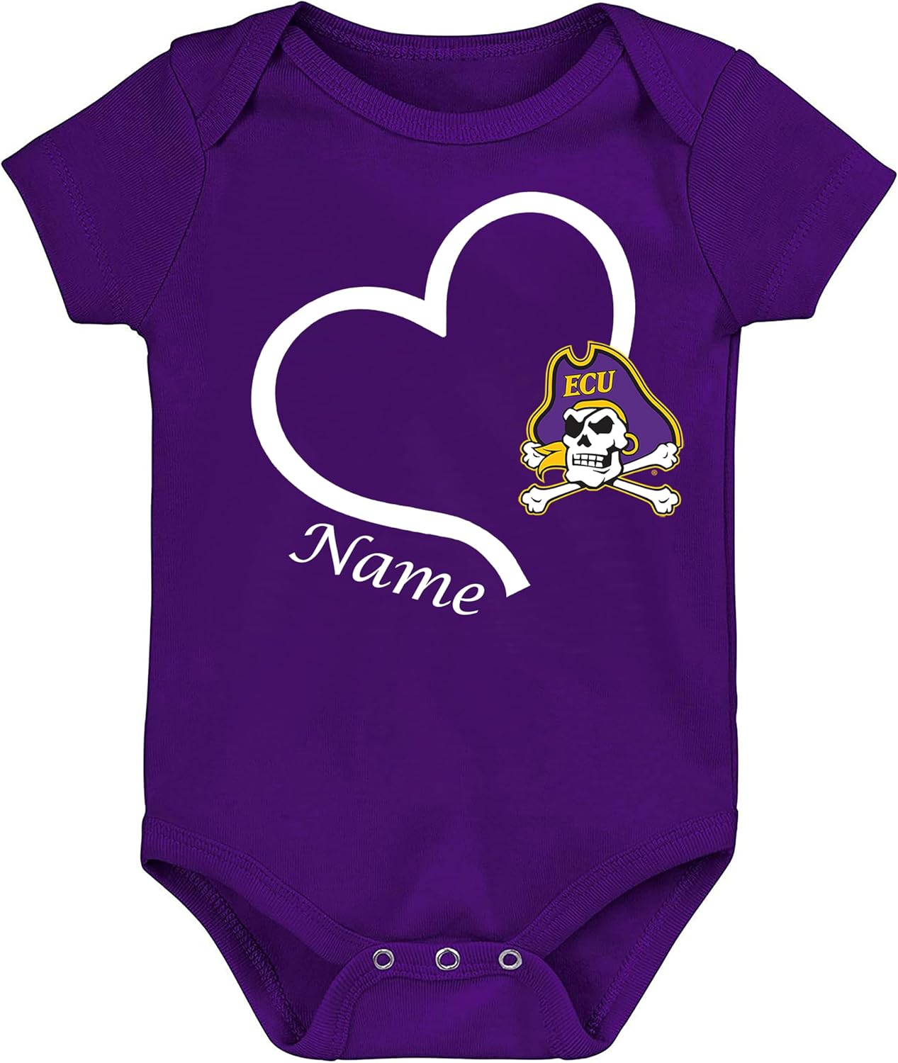 East Carolina ECU Pirates Officially Licensed Personalized Love Heart Baby Bodysuit