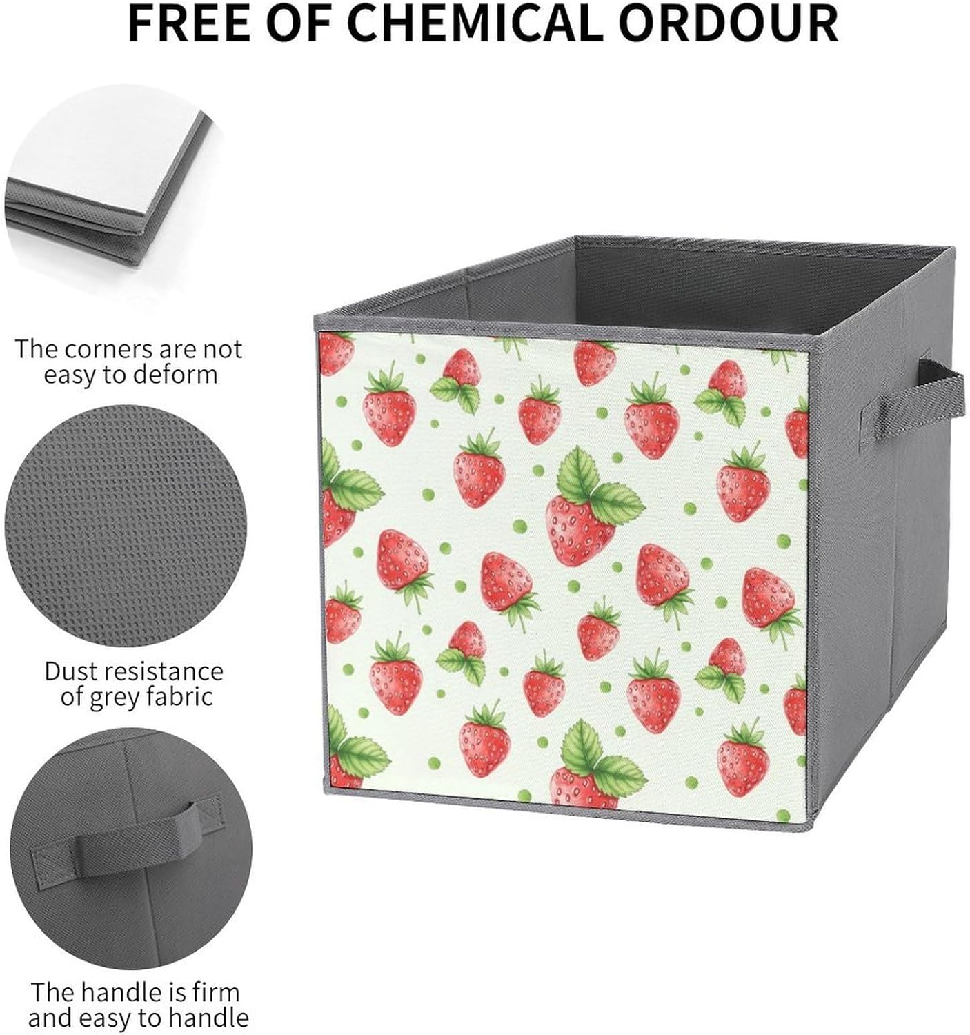 Compact Storage Basket, Strawberry Fruit, Collapsible Organizer Bin with Handles, Versatile Storage Container for Home