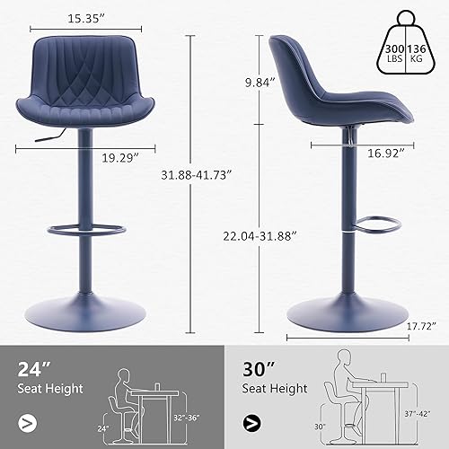 Miniatura 54 de YOUTASTE Bar Stools Set of 2, Adjustable Swivel Counter Height Barstools with Back, All Grey Faux Leather Upholstered Bar Chairs with Metal Base,