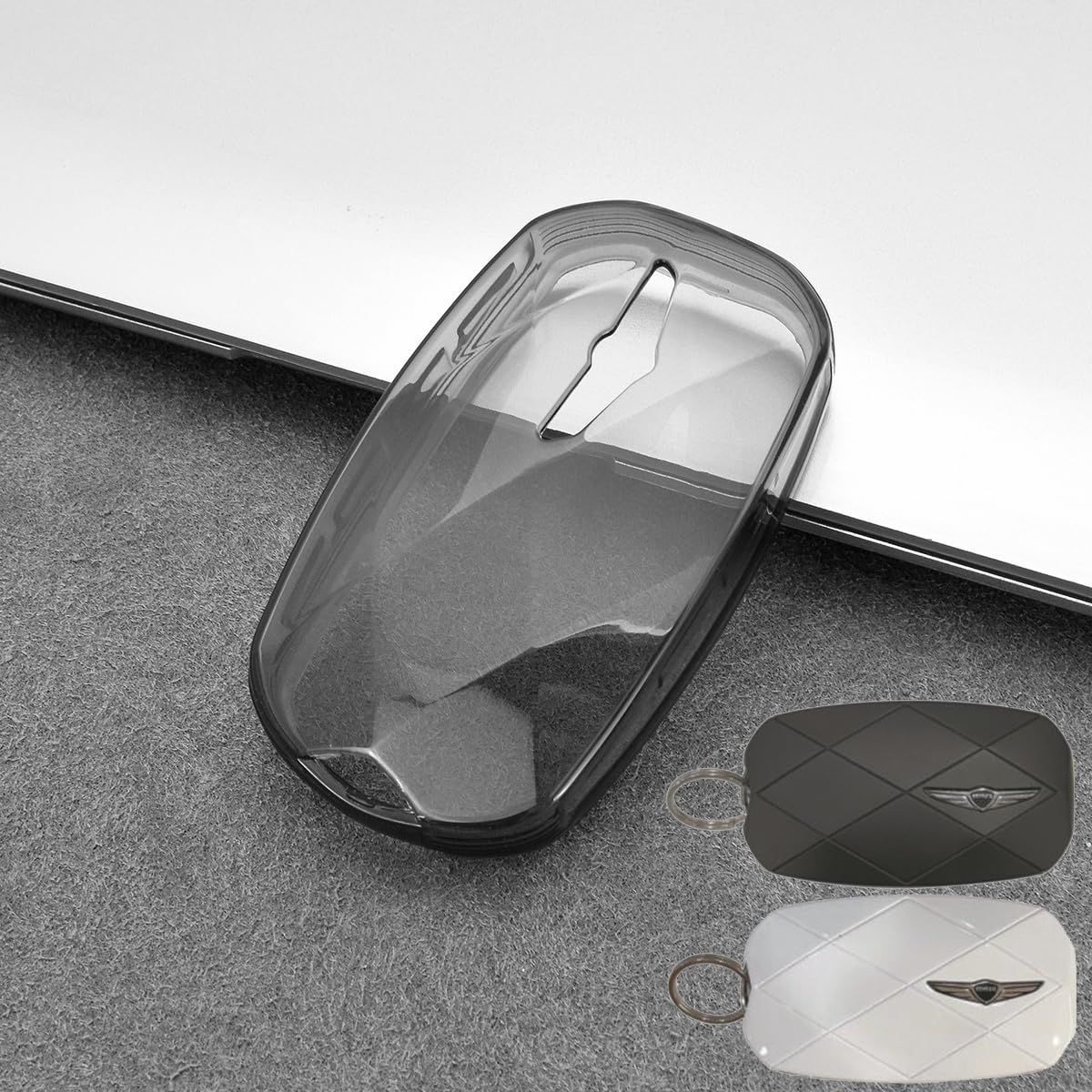 for Genesis GV90 GV60 Premium TPU Transparent Key Fob Cover Compatible for Genesis GV90 / GV60 Car Key Case Remote Control Protective Case(Smoke Color)
