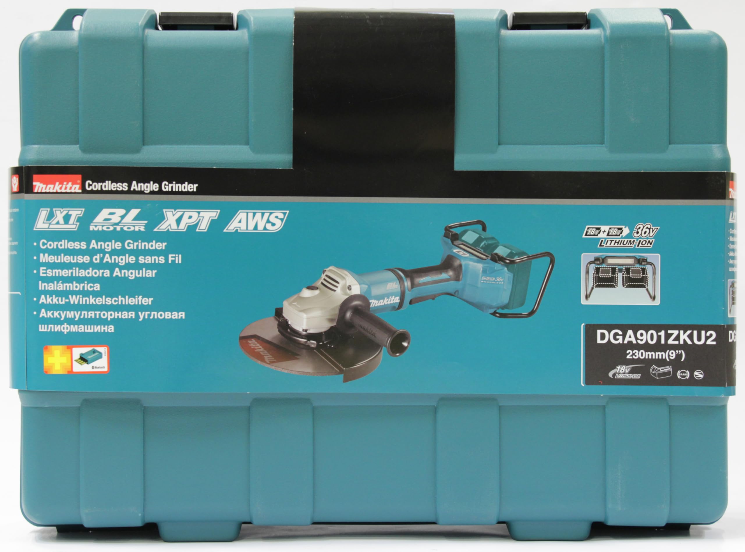 Makita DGA901ZKU2 akumulatorowa szlifierka kątowa 2 x 18 V z Bluetooth (bez akumulatora, bez ładowarki) w walizce transportowej