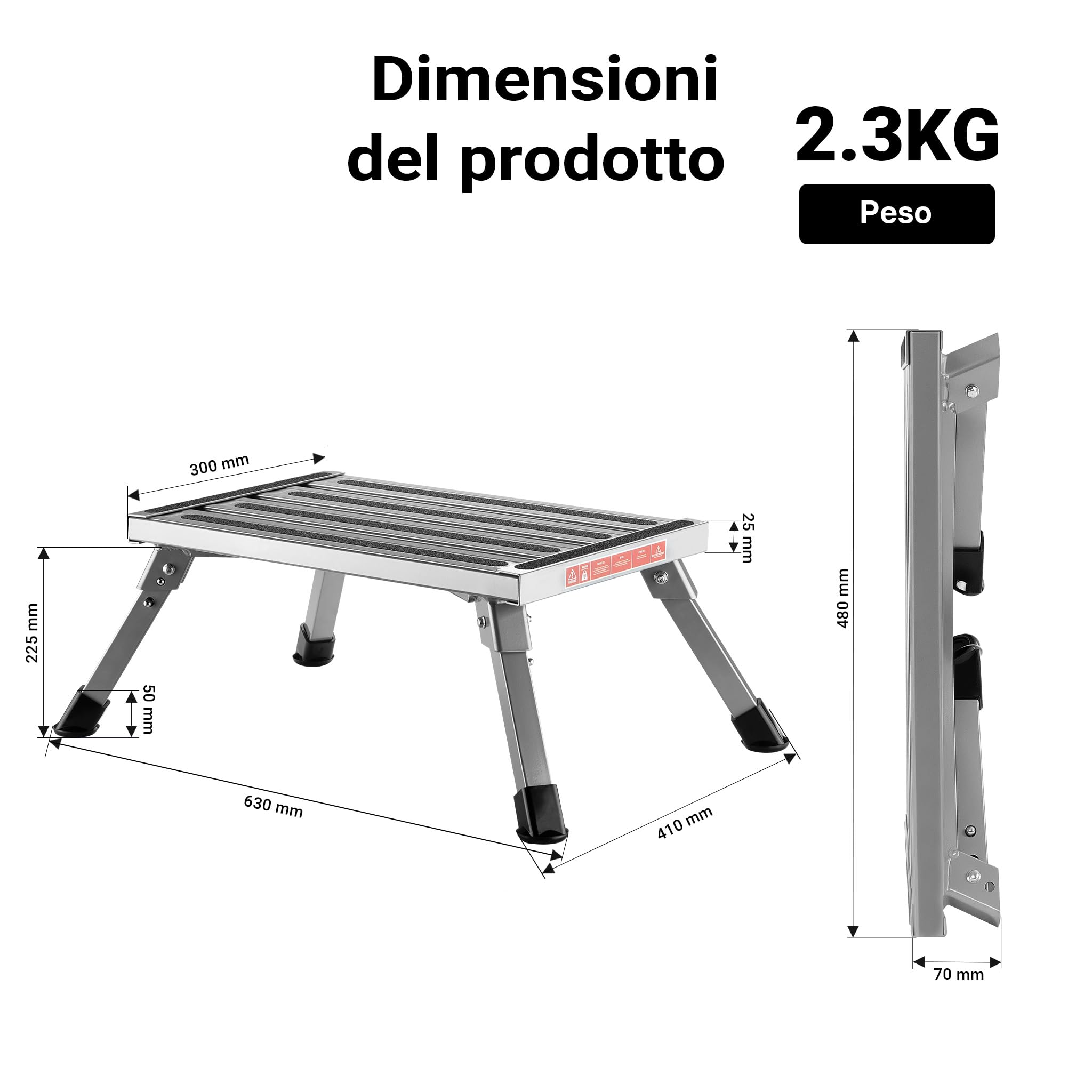 Wiltec Scalino camper pieghevole in alluminio fino a 220 kg, antiscivolo, Scaletta per roulotte
