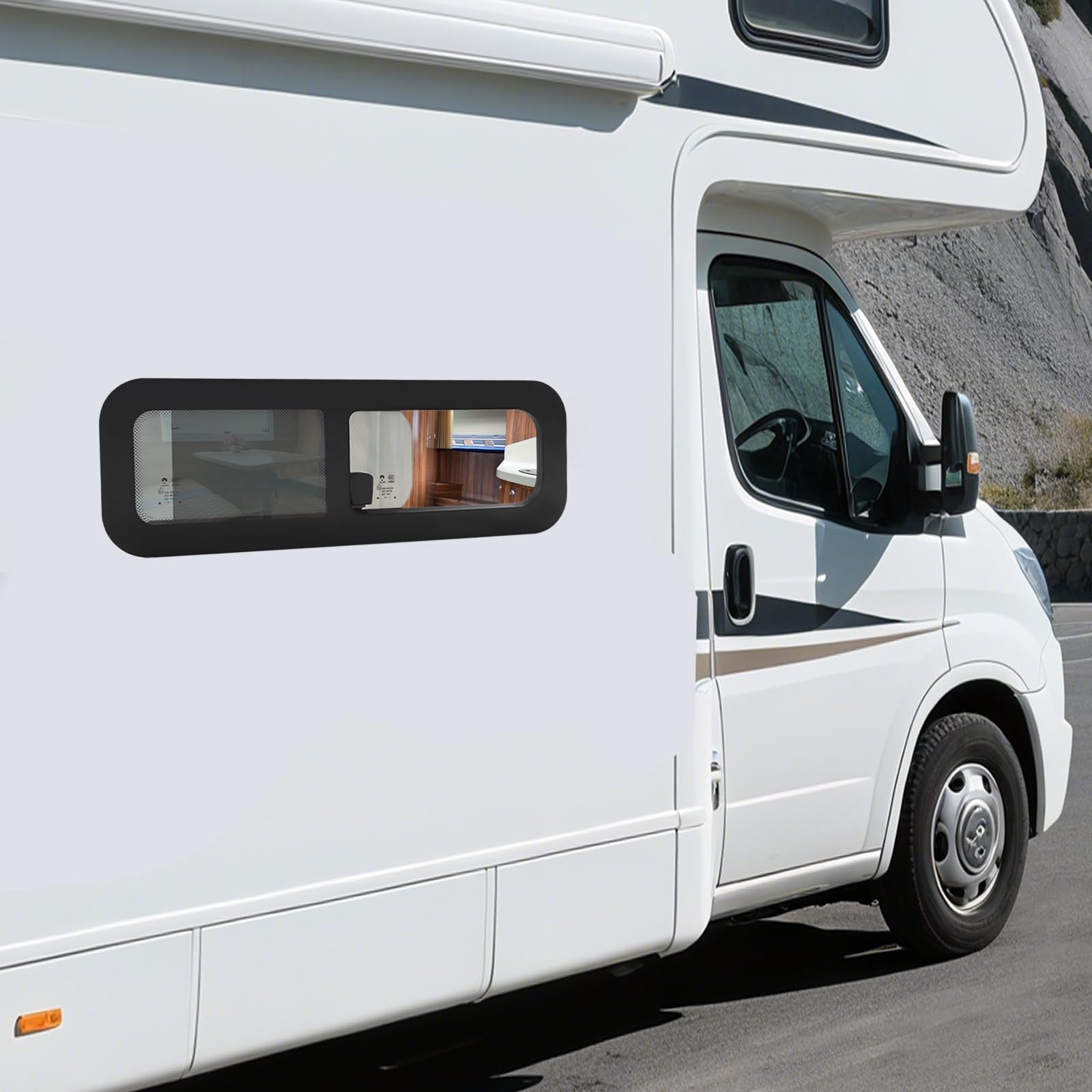 Ventana adhesiva para autocaravanas, caravanas, campers, ventana deslizante horizontal, ventana lateral, ventana de caravana, ventana de repuesto, vidrio templado, aleación de aluminio, furgonetas (80
