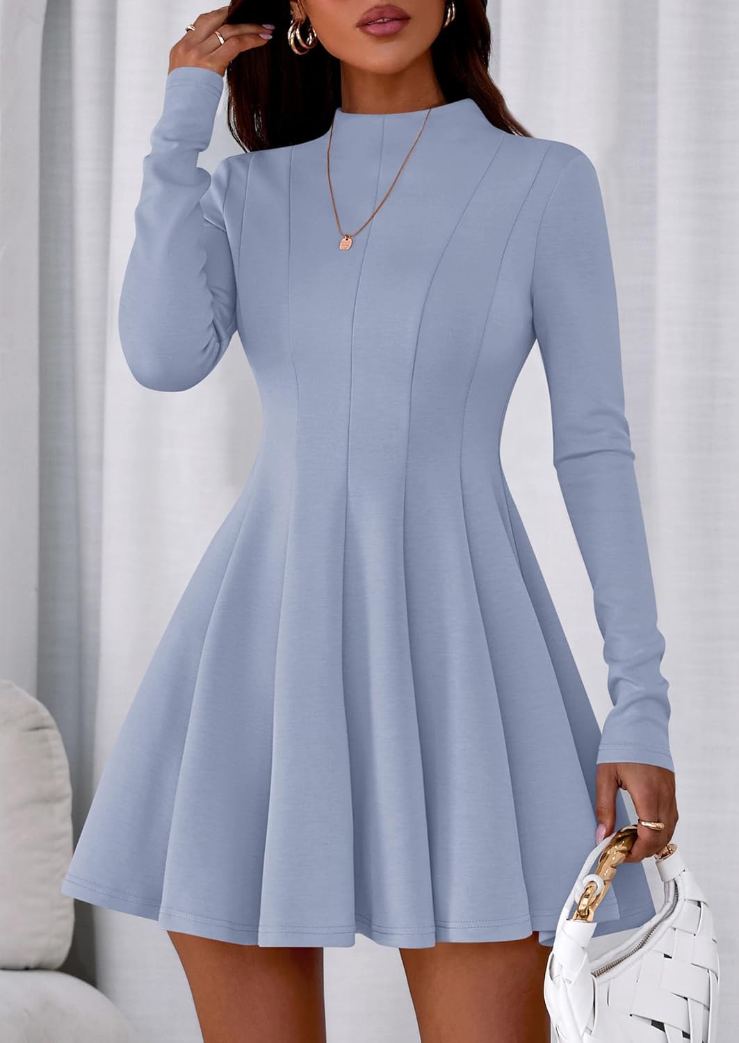 PRETTYGARDEN Fall Dresses for Women Elegant Classy 2026 Casual Long Sleeve Swing A Line Ruffle Short Homecoming Party Dress - Image 5