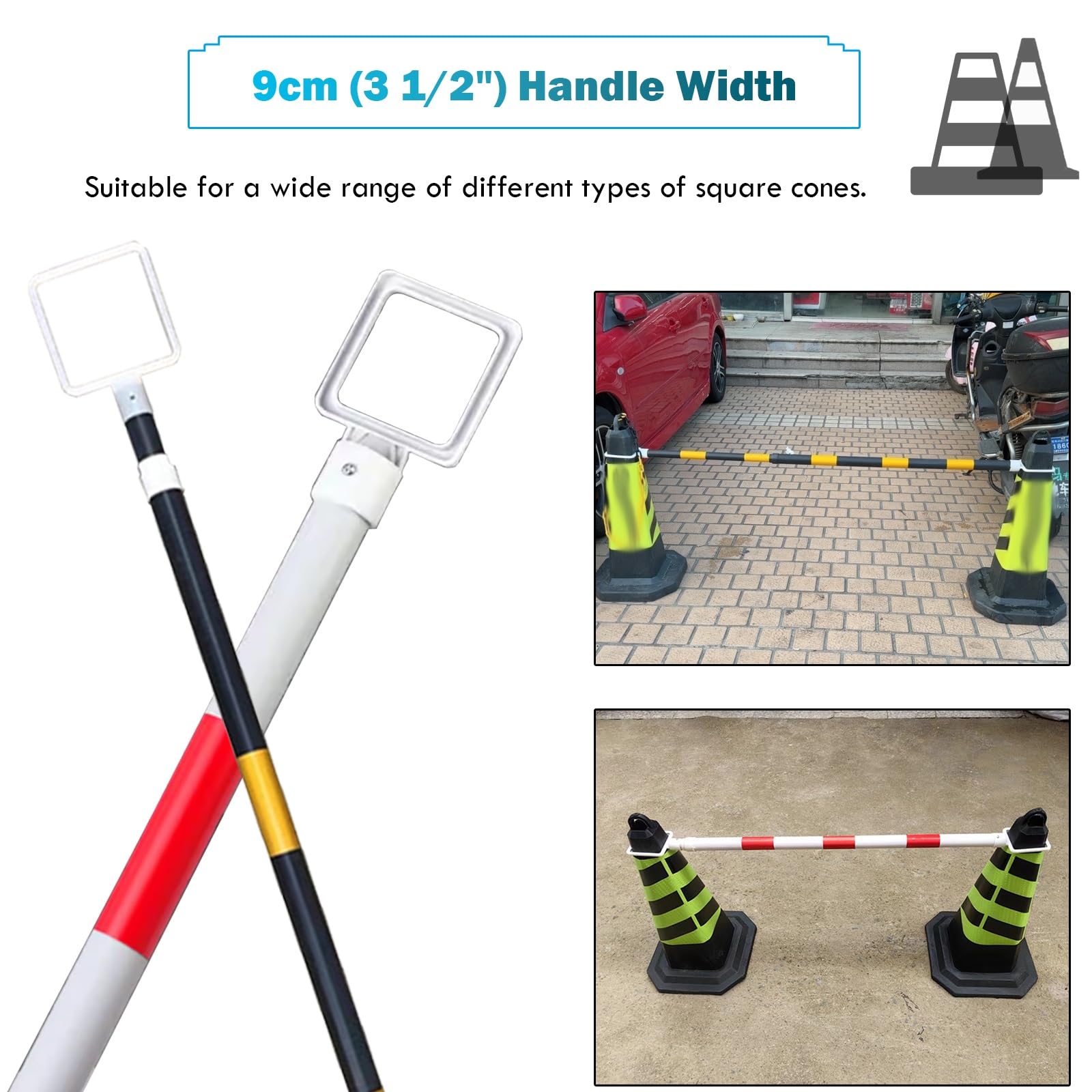 Juego de Barras de Conos Reflectantes Ajustables de 1,2 m a 2 m, 50 Conectores de Conos de Seguridad de plástico Rojo y Blanco para soluciones de barreras en Calles y entradas de vehículos.