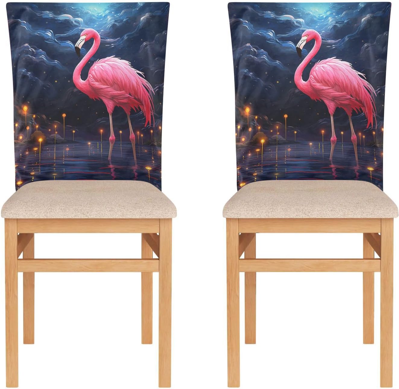 ALAZA Flamingo Starry Night Chair Back Cover Set of 6, Washable Reusable Removable Chair Slipcovers Decorative Chair Cover for Home Kitchen Wedding Party