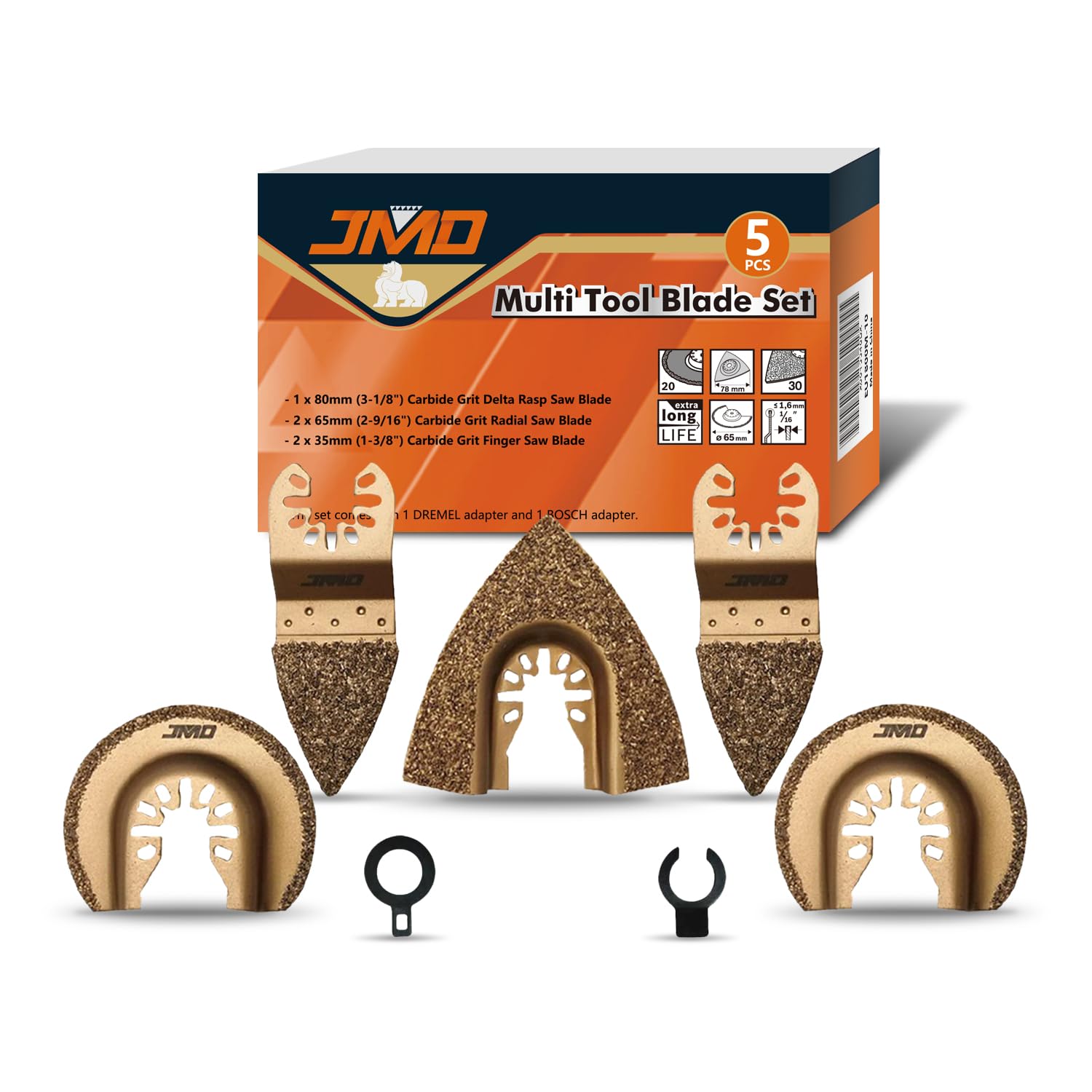 JMD 5 Piezas Hojas de Sierra Oscilante de Carburo para Cortar Azulejos, Accesorios de Herramientas Múltiples para Pulir Cemento, Moler Arena