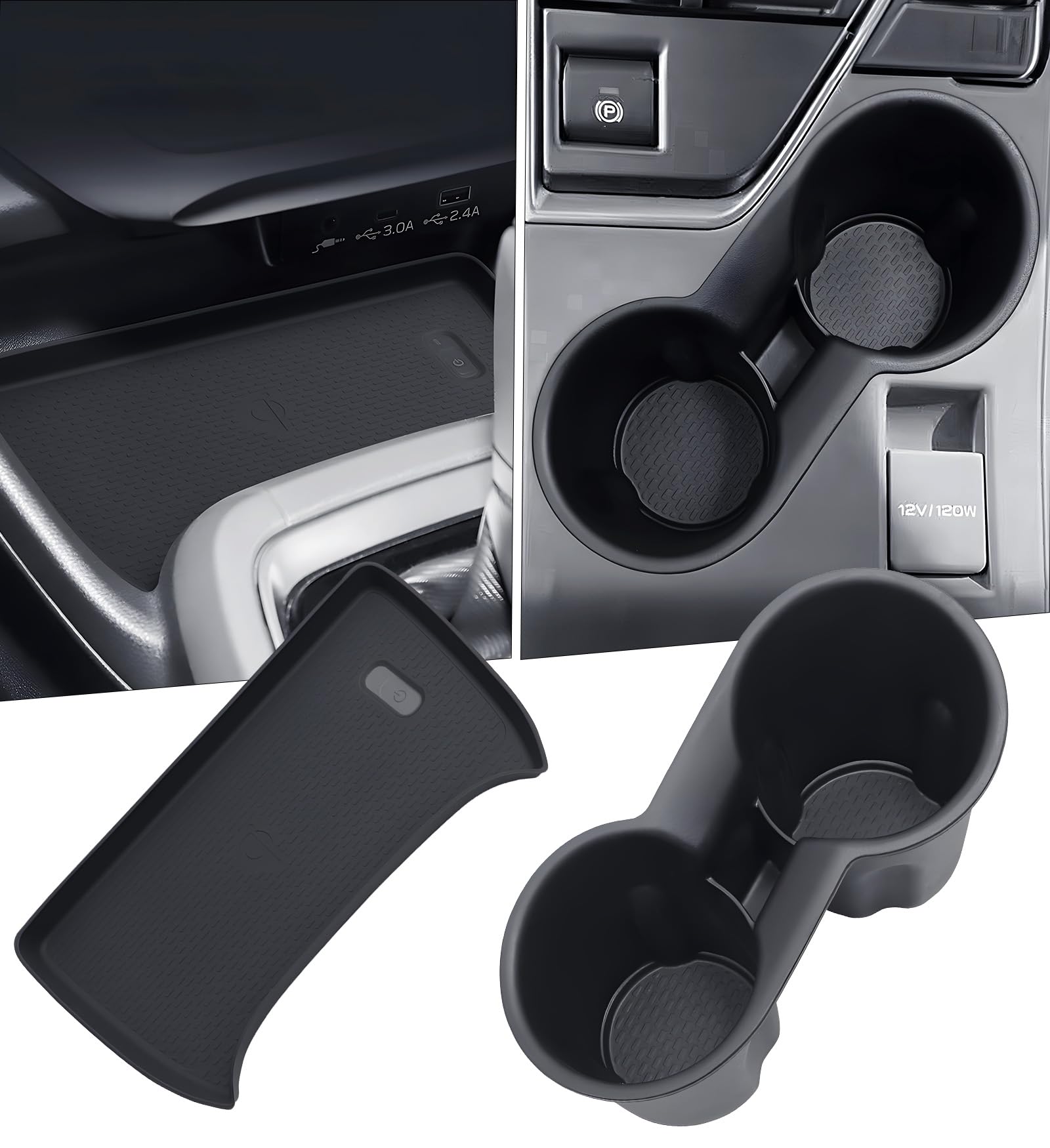 Cup Holder Insert &amp; Wireless Charging Protective Mats for Subaru Crosstrek/Impreza 2026 2025 2024, Center Console Interior Accessories Cup Holder &amp; Wireless Charger Cover Pad, Black