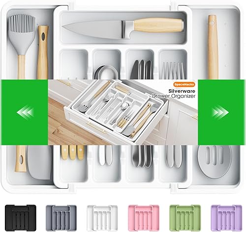 Miniatura 8 de Organizador de cubiertos, Organizador de cajones de utensilios ajustable y expandible, Soporte de utensilios libre de BPA, Bandeja de cubiertos para