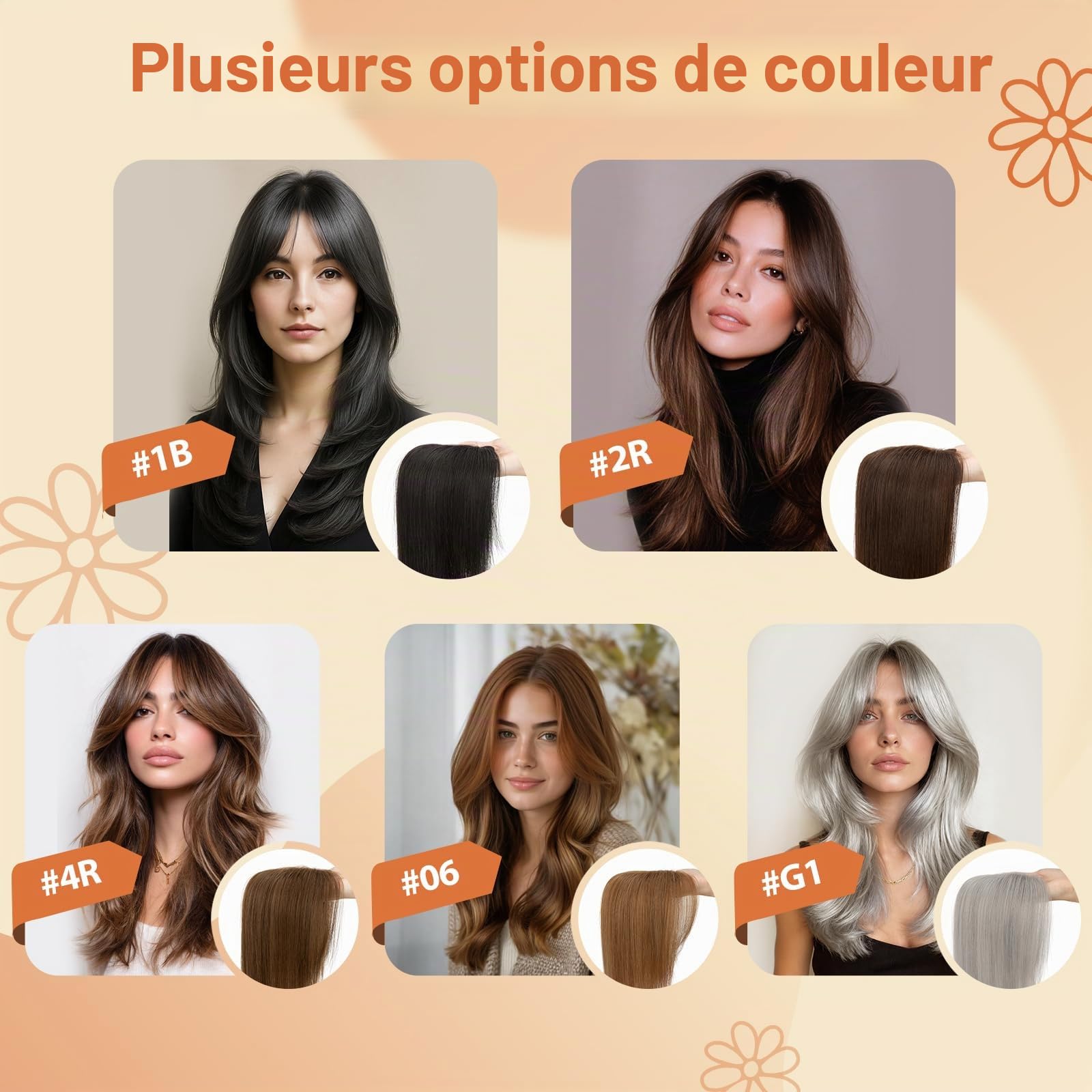 S-noilite Cheveux Topper avec Frange, 35g Sans Frange Cheveux Naturels Topper, Clip in Chevelure Humains pour Femmes, 3 Clips Invisible Chevelure Humains avec Base en Dentelle, 30CM Noir Naturel #1B