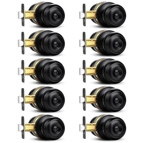 Sopoby Privacy Door Knob, 10 Pack Matte Black Round Keyless
