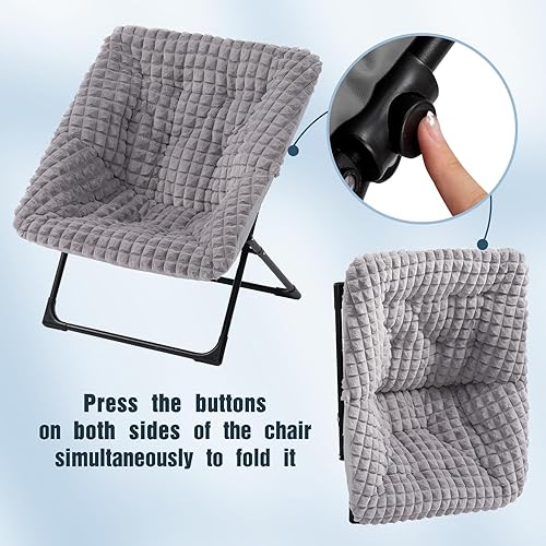 Miniatura 7 de HollyHOME Silla platillo extragrande con otomana plegable, cómoda silla plegable de gran tamaño y reposapiés plegable, silla de lectura de piel