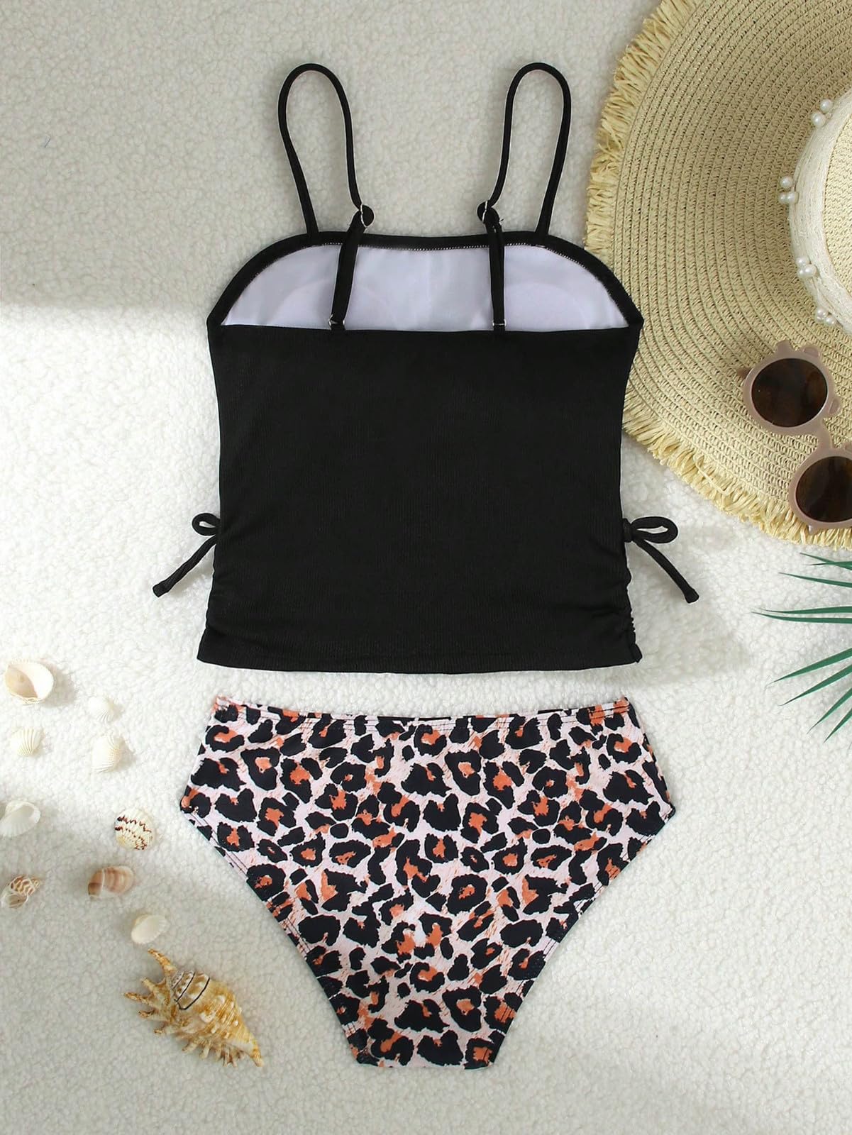 Bañador de dos piezas para niñas con estampado de leopardo: parte superior e inferior de bikini para playa y piscina en verano