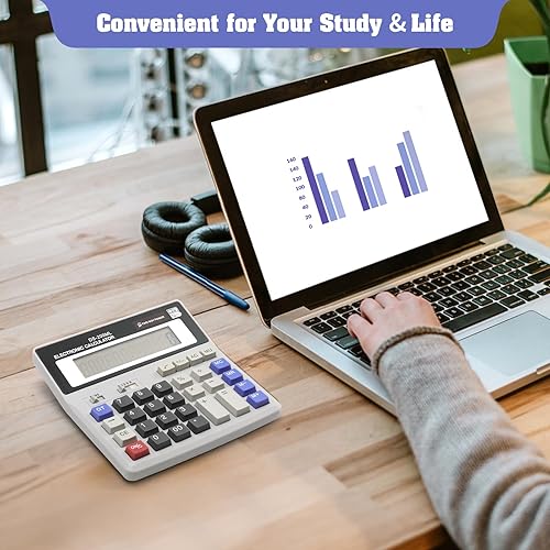 Miniatura 6 de Calculadora de escritorio, pantalla LCD grande, número grande de 12 dígitos, calculadora estándar de teclas grandes para oficina, negocios y hogar