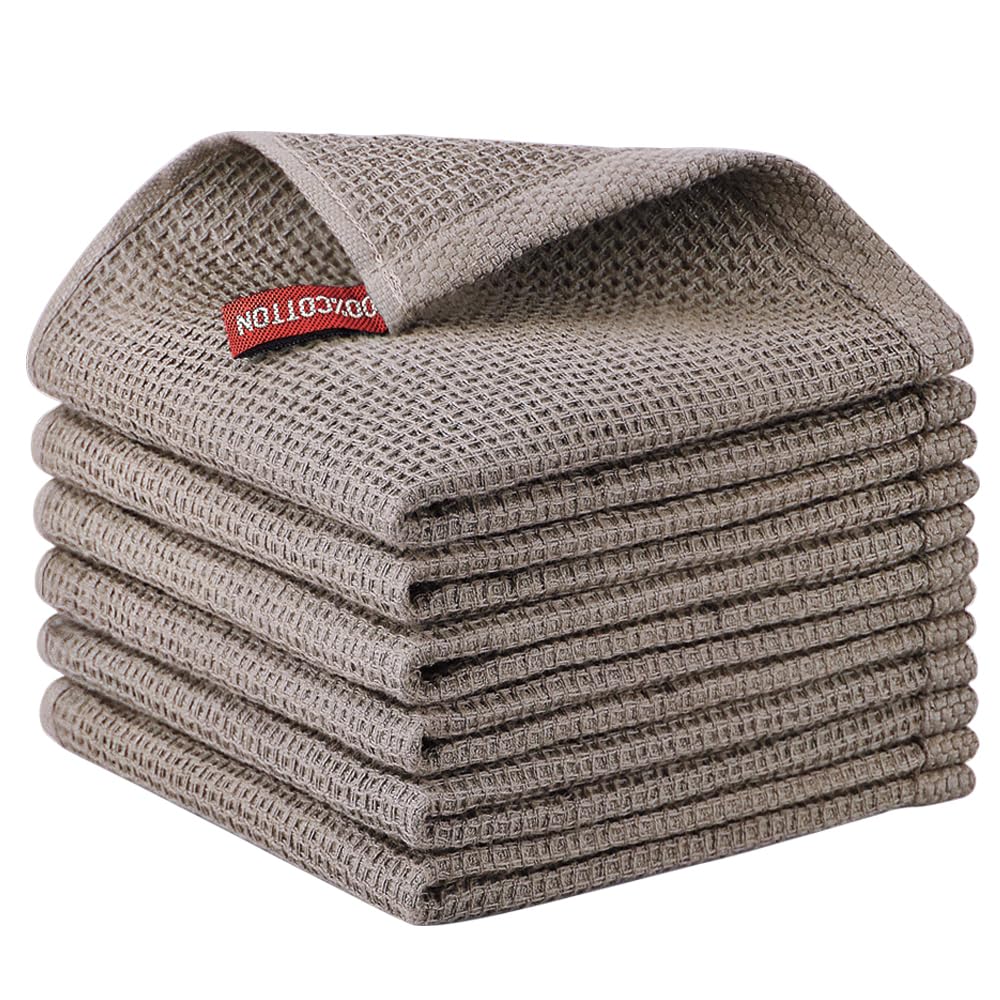 Nialnant Brown Kitchen Dish Towels Set Of 6,100% Cotton Waffle Weave Kitchen Drying Towels Dish Cloths For Washing Dishes,Kitchen Towels 12X12 Inches,