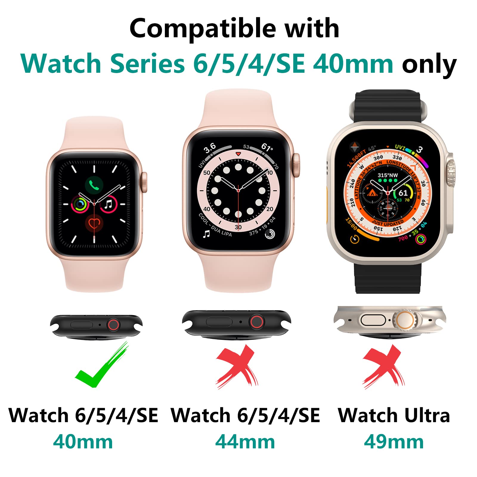 5 Pieces Screen Protector Compatible with Apple Watch Series 6/5/4 SE 40mm, with Tempered Glass, Full Cover, Anti-Scratch, Protective Case Compatible with iWatch, Transparent — view 2