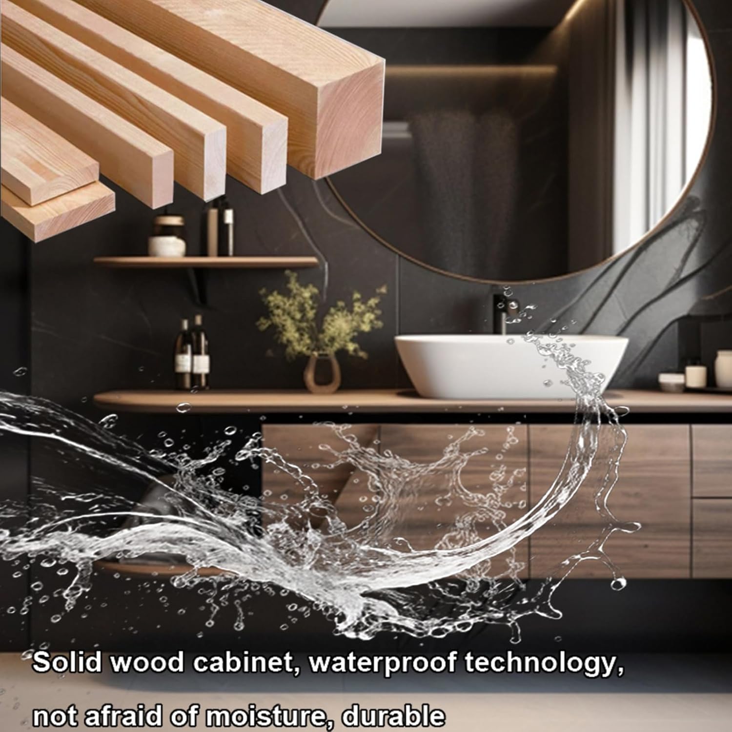 Bathroom Vanity with Sink - Floating Bathroom Vanity with Smart Anti Fog Mirror, Elegant Sink Cabinet with Multifunctional Storage, Complete Accessories (Wood,52IN)