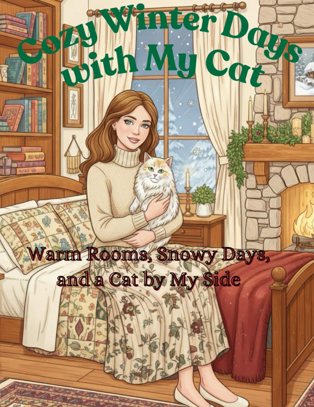 Cozy Winter Days with My Cat: Warm Rooms, Snowy Days, and a Cat by My Side (adult coloring book for women)