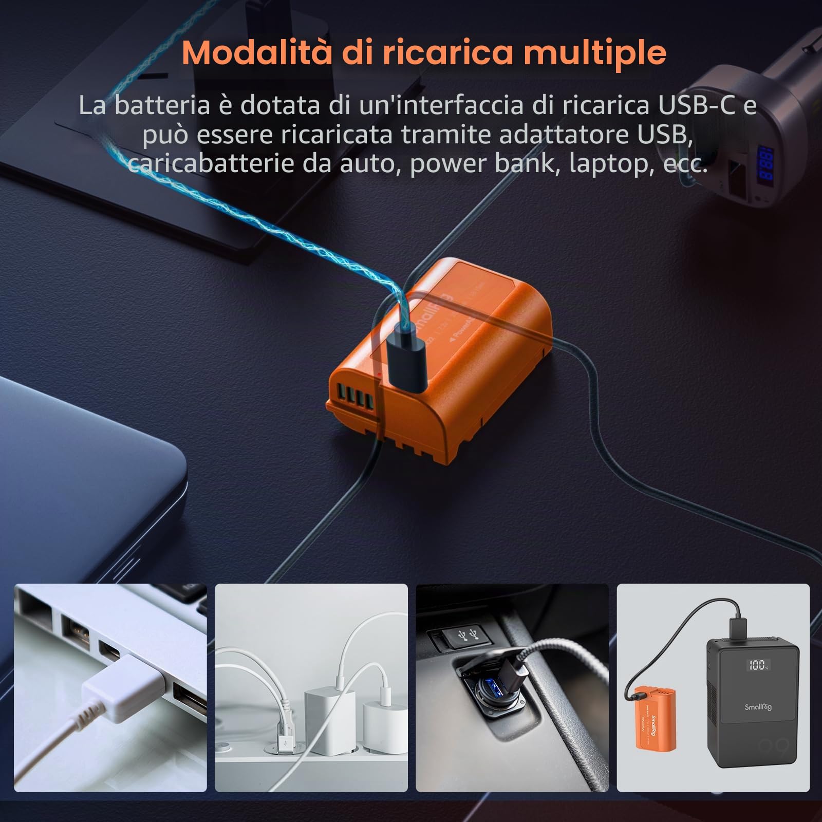 SMALLRIG DMW-BLK22 Batteria 2520mAh USB-C Battery Sostitutiva, 2.5H Batteria Completamente Carica per Panasonic LUMIX S5, S5 II, GH7, GH6, S9, S9 II, S5 IIX, Arancione - 4979