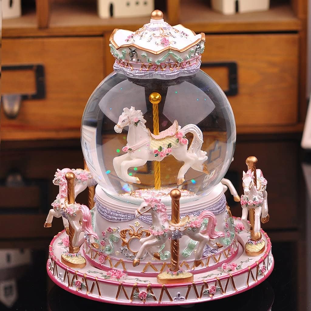 Carousel Crystal Ball Dream Colorful Floating Snow Music Box Octave Girls Birthday Gift Christmas