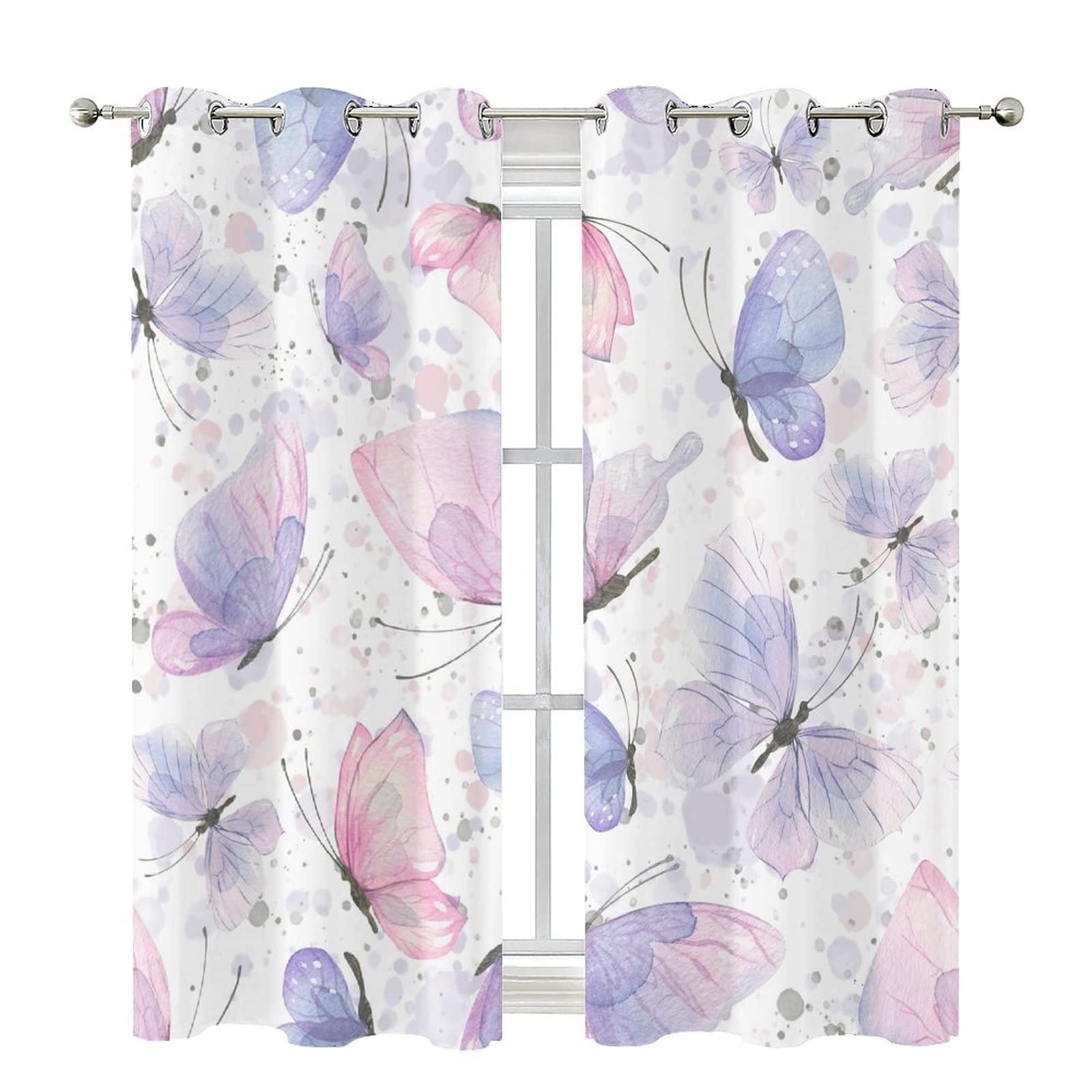 Zmcongz Watercolour Butterfly Bedroom Blackout Curtain Panels for Girls Home Decor Pink and Purple Butterflies Art for Kids Bedroom W84 x L84 Inch