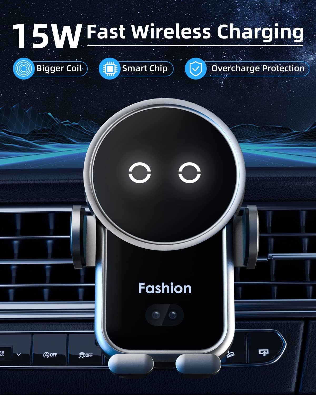 Bilious Wireless Car Charger, Phone Mount for Car Wireless Charger Smart Sensor Air Vent,Robot Automatic Clamping Phone Holder Compatible with iPhone 15/14/13/12/11/X, Samsung S22/S21/S20/N20（Silver）