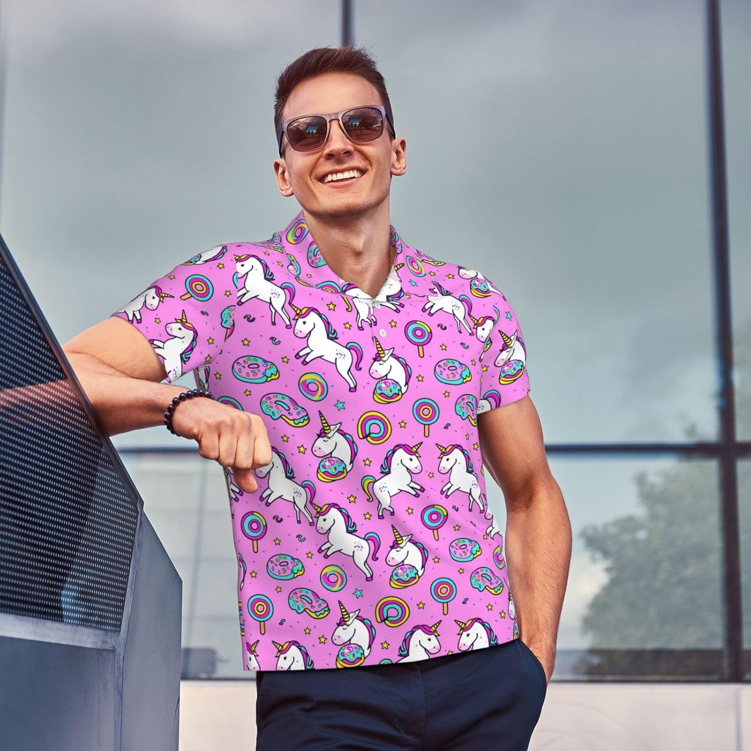 Golf Polo Shirts for Men, Funny Print Short Sleeve Performance Polos