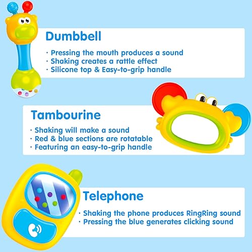 Miniatura 11 de MOONTOY 9 piezas de sonajeros para bebés de 3 a 6 meses, juguetes de dentición para bebés de 3 a 6 meses, mordedores, juguetes sensoriales para B