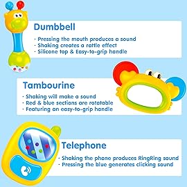 MOONTOY 3pcs Baby Rattles Toy Set, Baby Toys 0-6 Months Infant Toys 6-12 Months Teethers for Babies 3-6 Months Easter Basket Stuffers Gifts, Sensory Teething Toys 0 1 2 3 4 5 6 Month Newborn Boy Girl