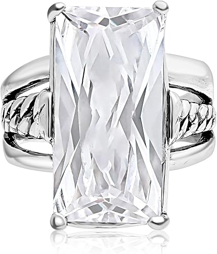 Miniatura 3 de JEAN RACHEL JEWELRY Anillo de plata de ley 925 Cadena de bordillo con circonita cúbica baguette diseño vintage Hipoalergénico, sin plomo ni níquel